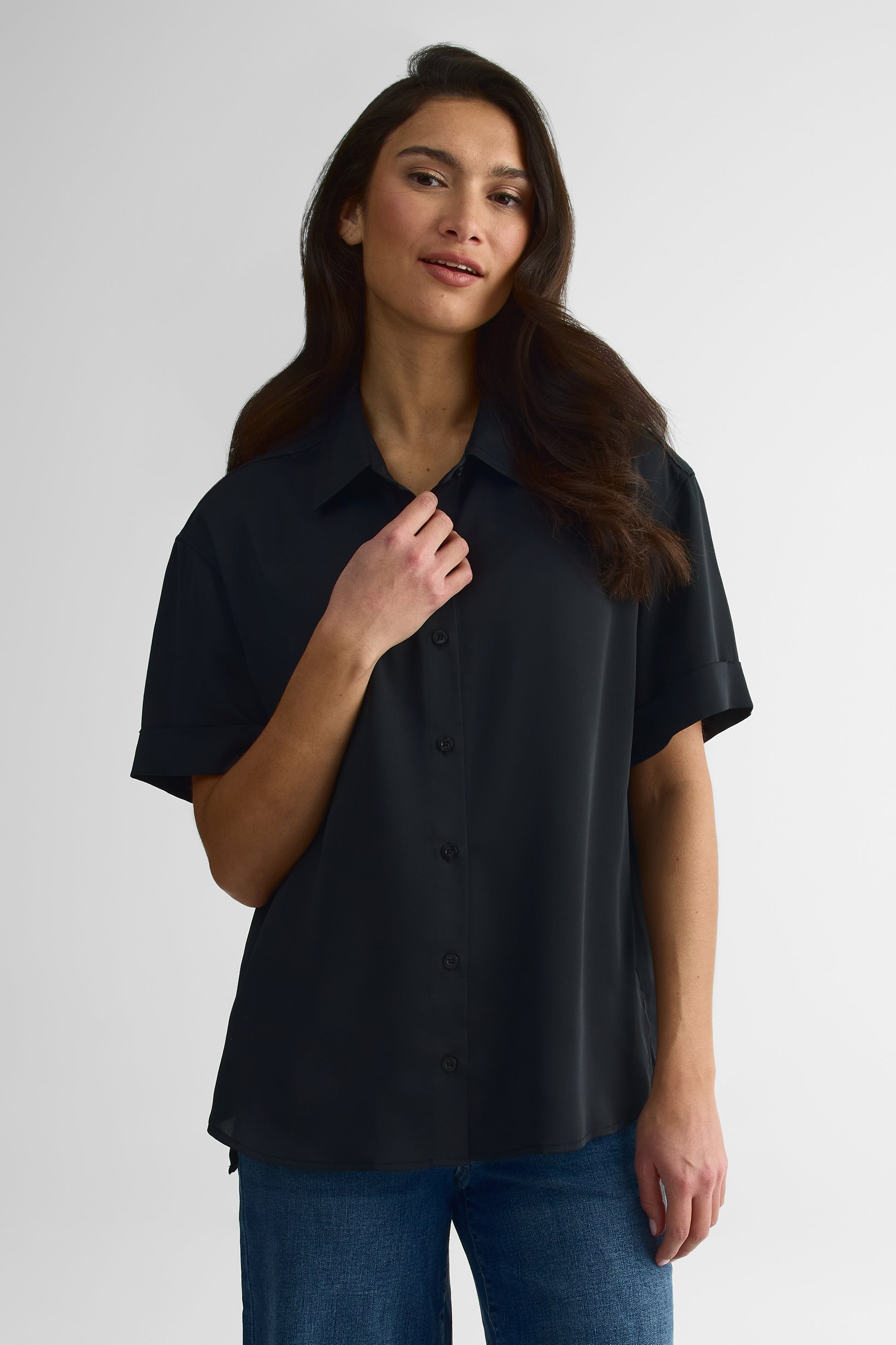 Chemisier M/courtes boxy fit satin - Femme && NOIR