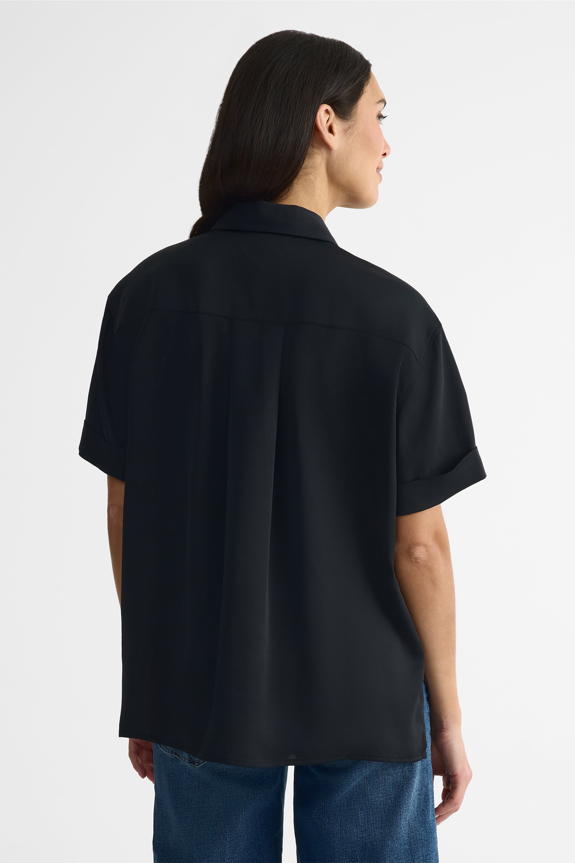 Chemisier M/courtes boxy fit satin - Femme && NOIR