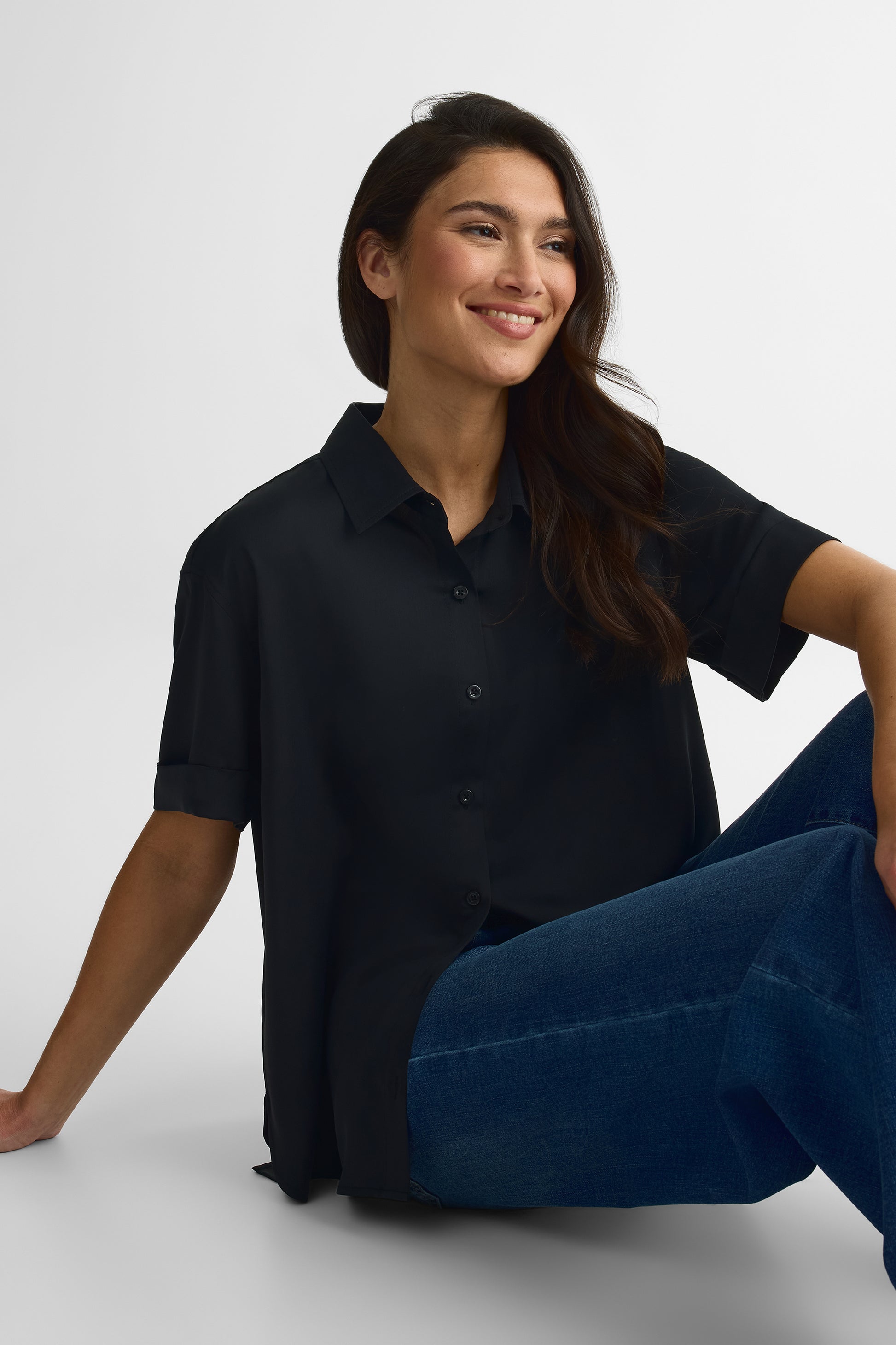 Chemisier M/courtes boxy fit satin - Femme && NOIR
