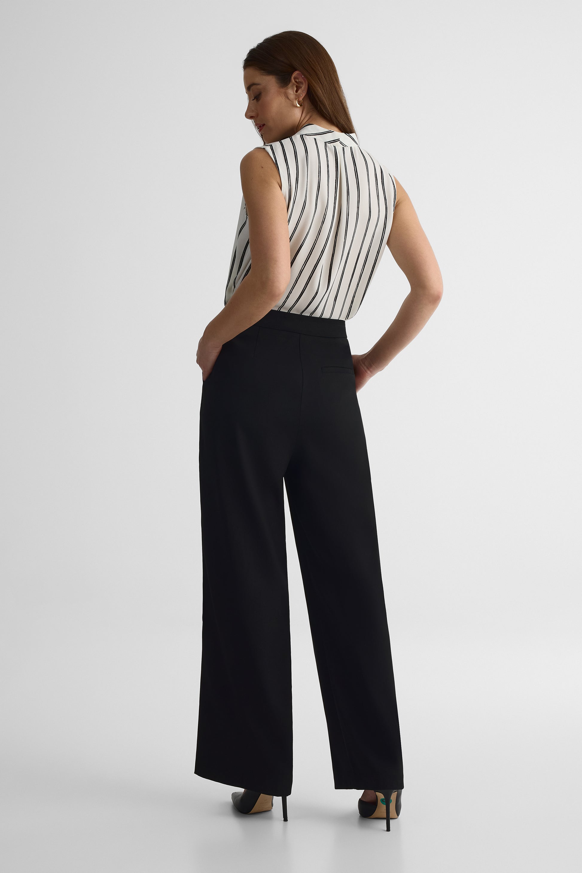 Pantalon jambe droite taille haute - Femme && NOIR