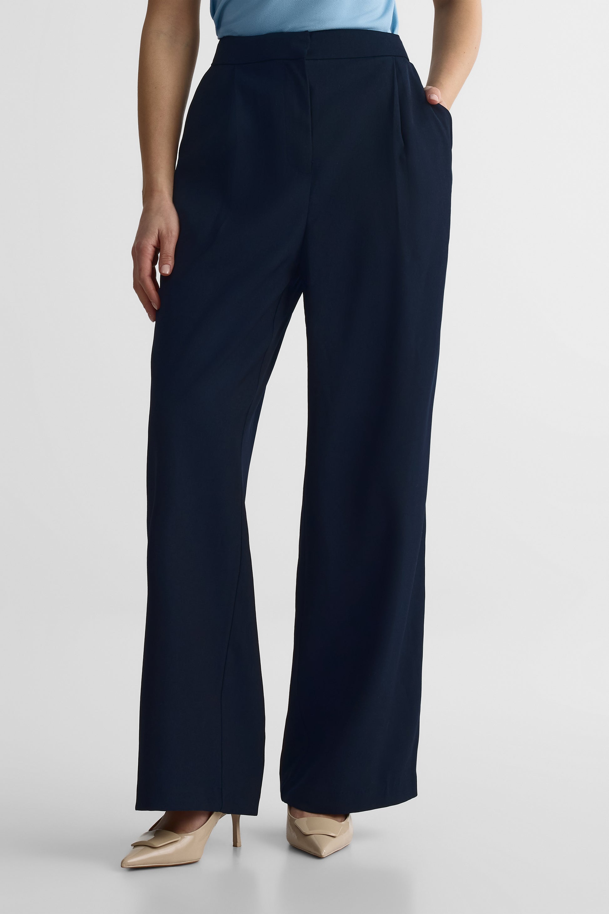 Pantalon jambe droite taille haute - Femme && MARIN