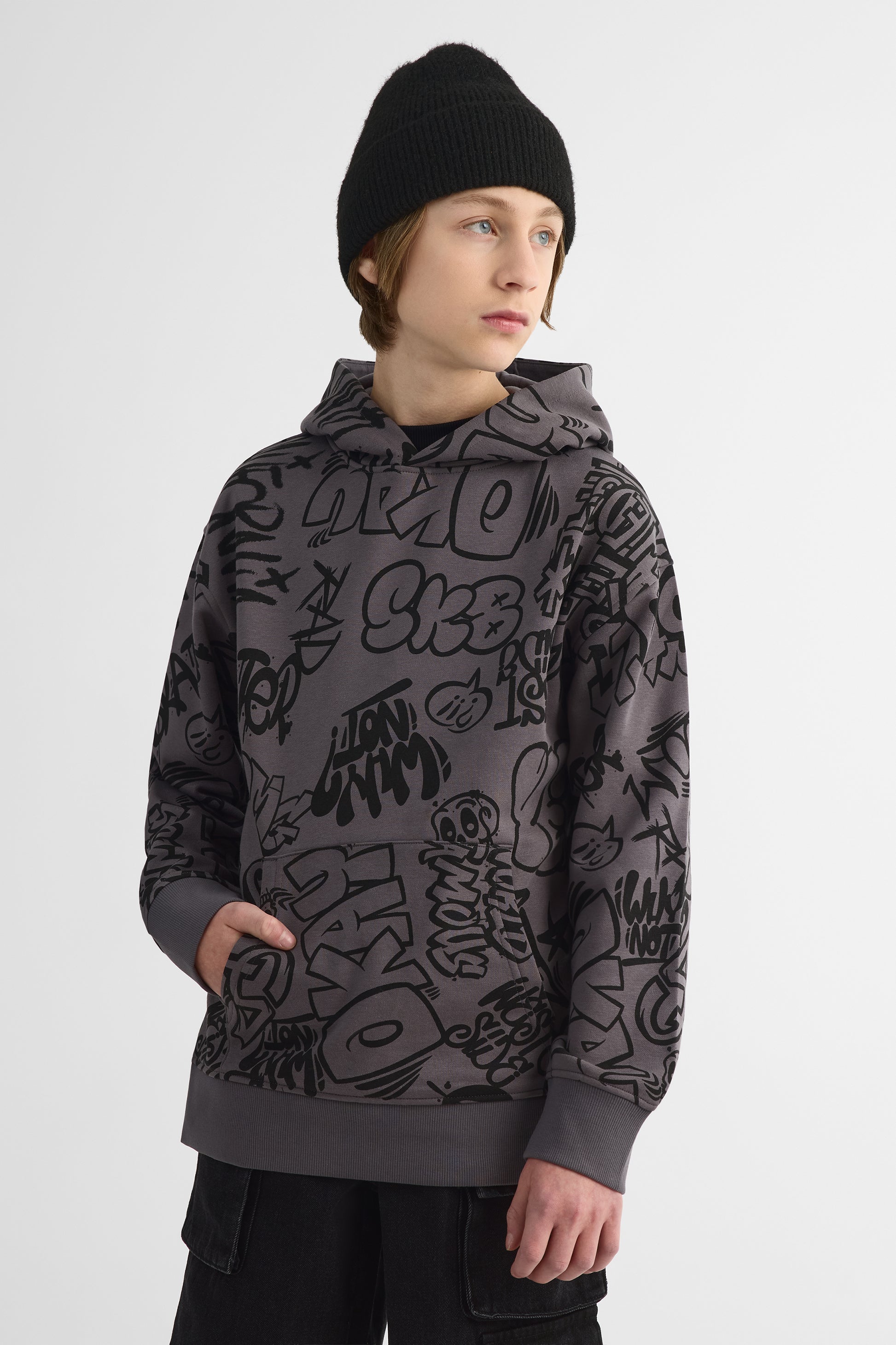 Chandail ouaté à capuchon – Ado garçon && GRIS MULTI