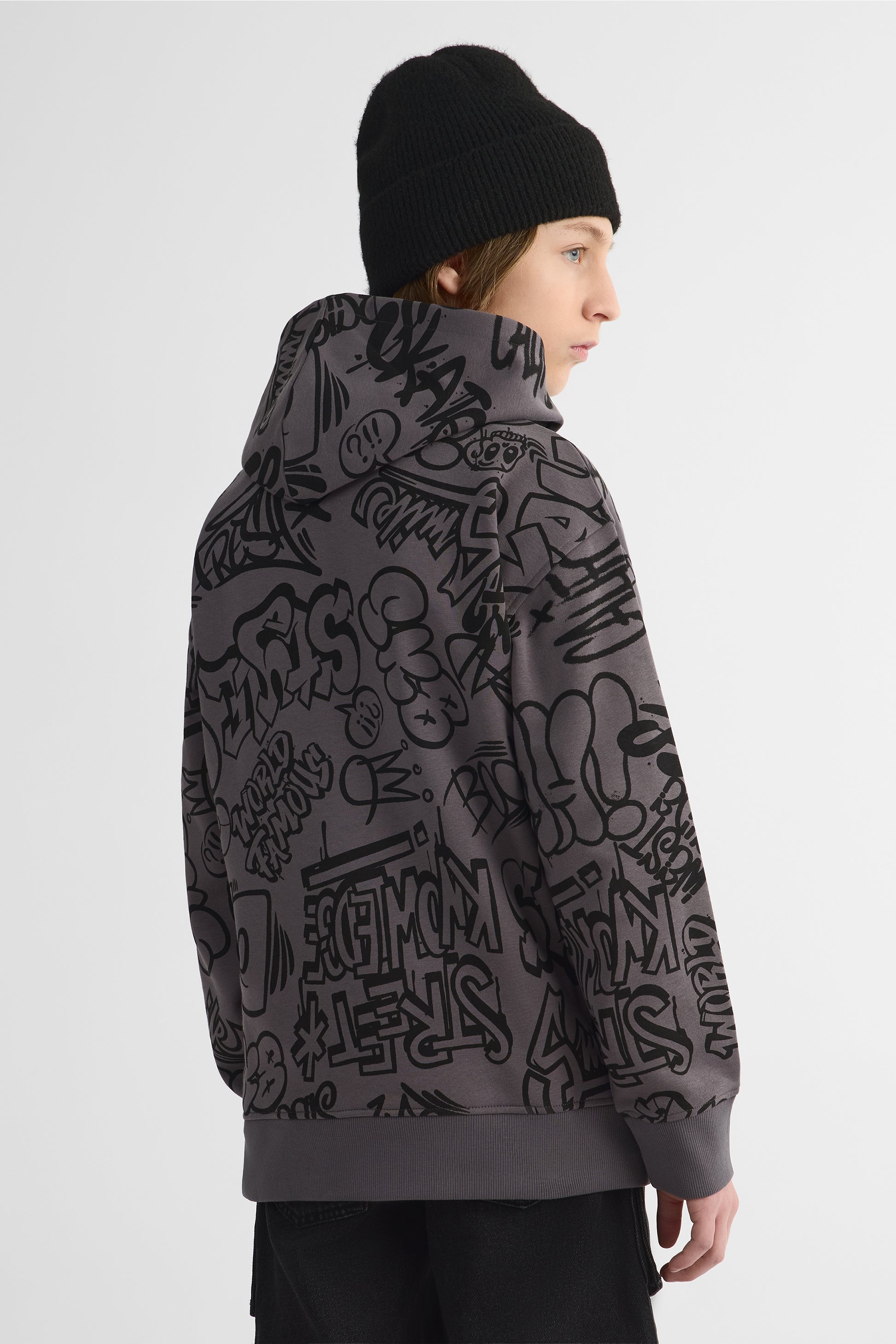 Chandail ouaté à capuchon – Ado garçon && GRIS MULTI