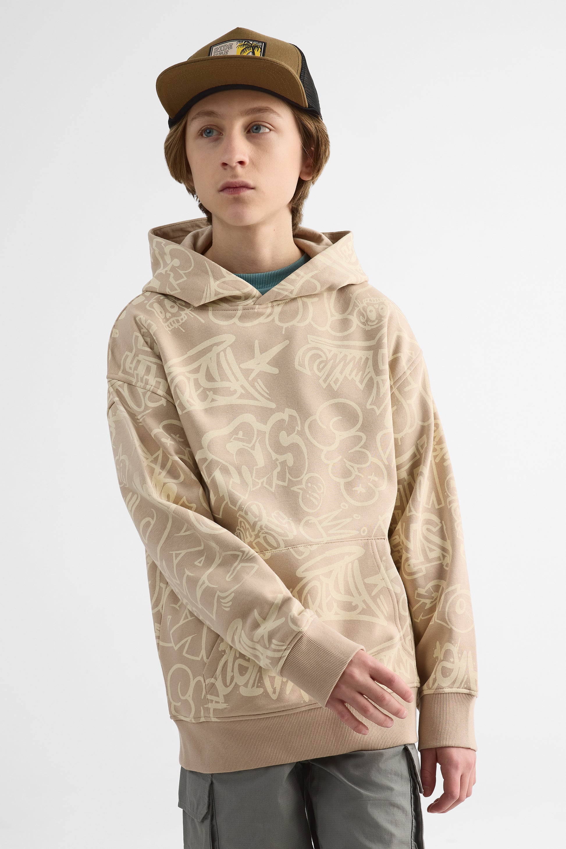 Chandail ouaté à capuchon – Ado garçon && BEIGE/MULTI