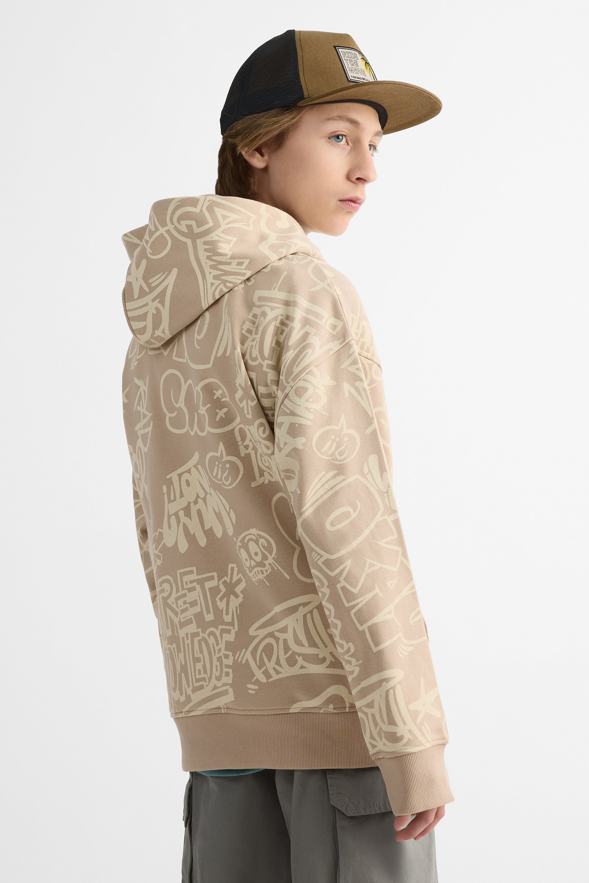 Chandail ouaté à capuchon – Ado garçon && BEIGE/MULTI