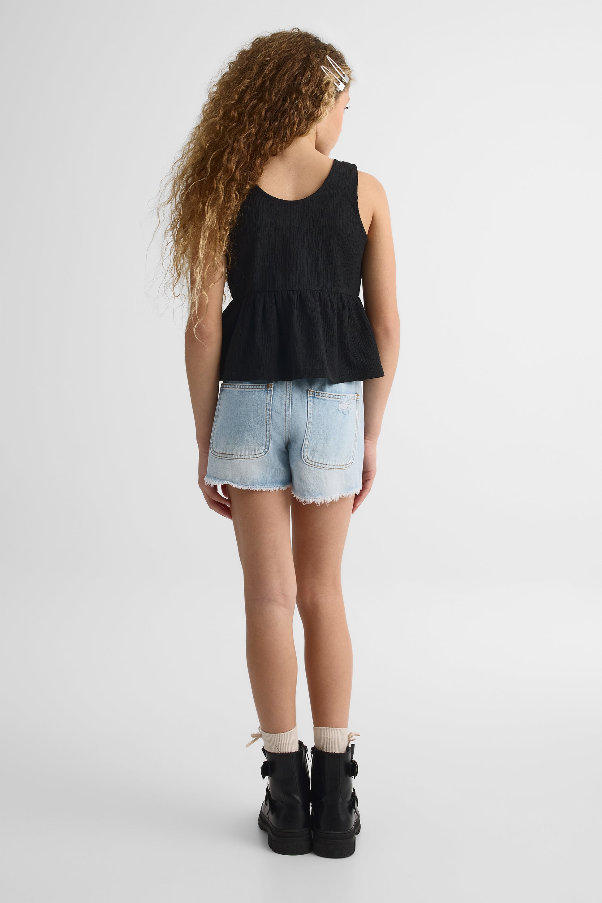 Short court en denim 100% coton - Ado fille && DENIM PALE