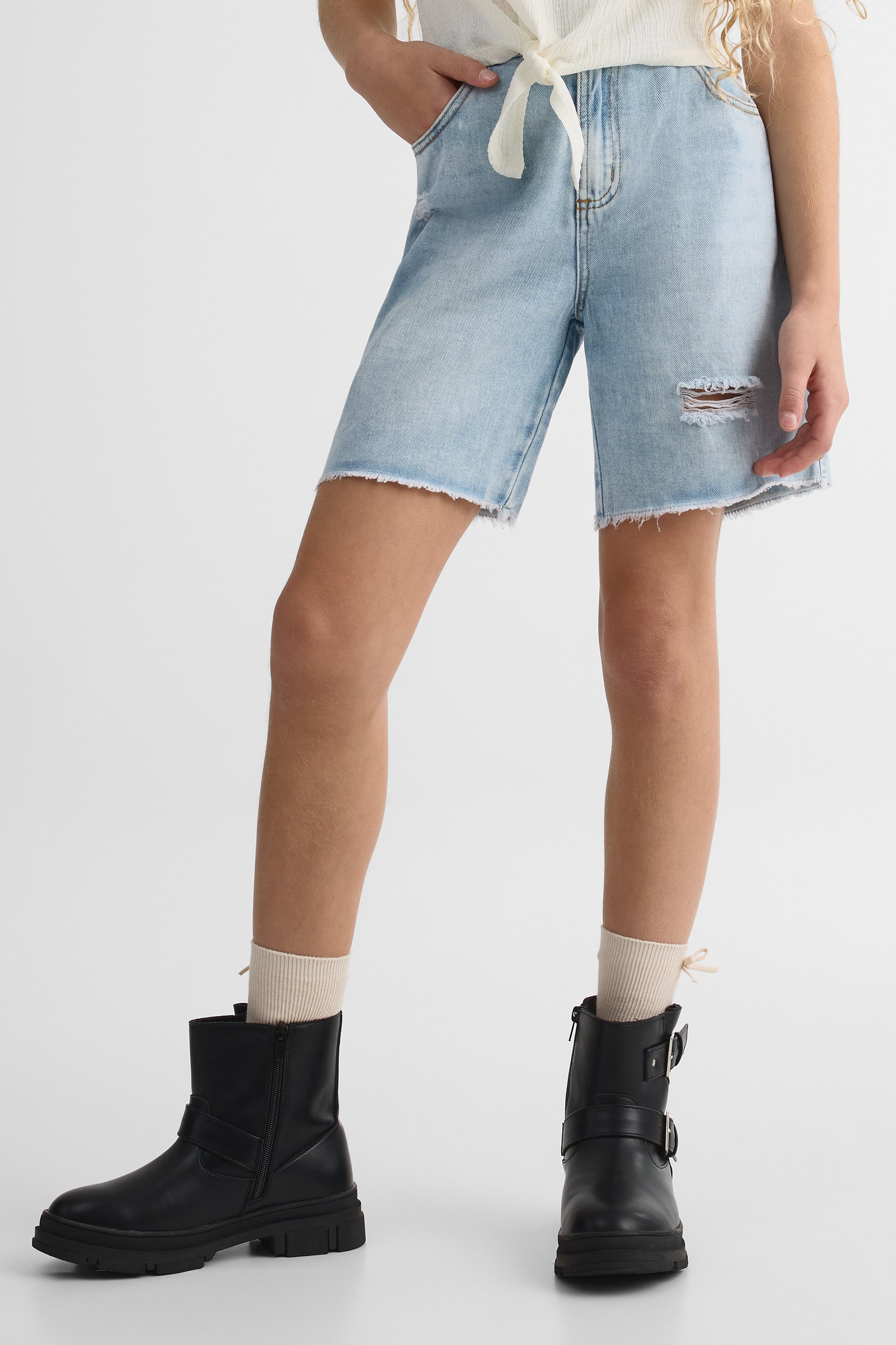 Bermudas en denim taille basse – Homme && DENIM PALE