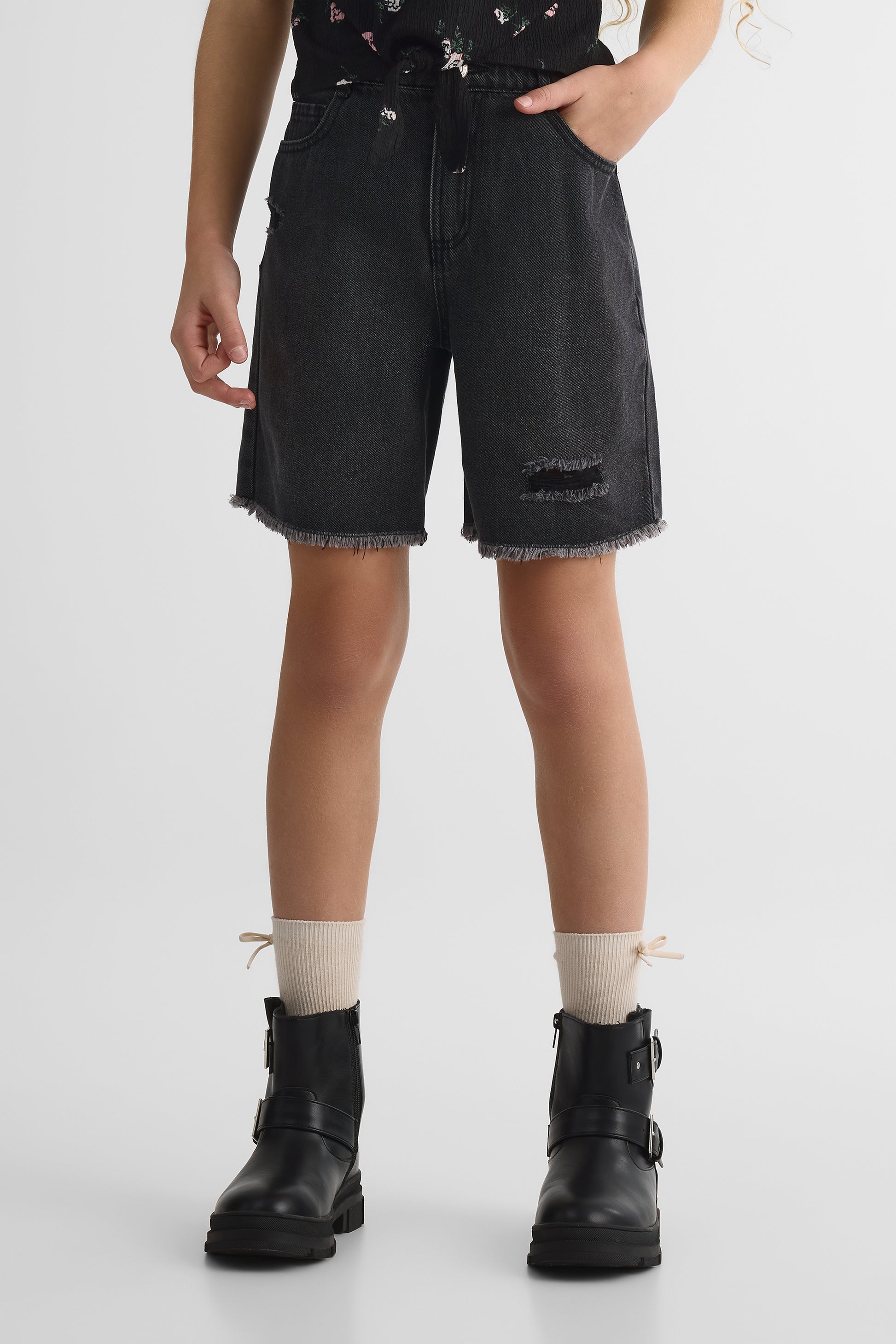 Bermudas en denim taille basse – Homme && DENIM NOIR