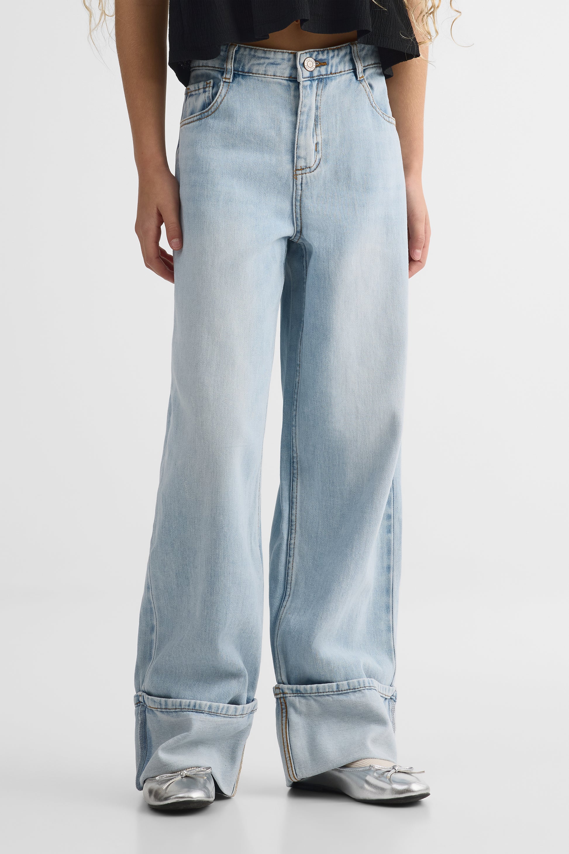 Pantalon 90's coupe droite en denim - Ado fille && DENIM PALE