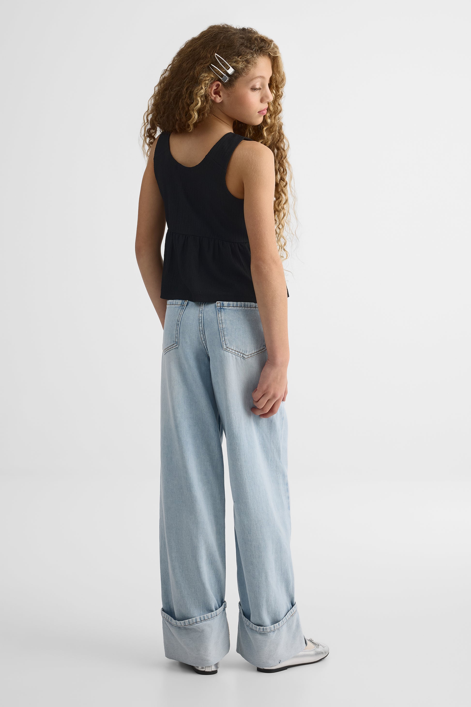 Pantalon 90's coupe droite en denim - Ado fille && DENIM PALE