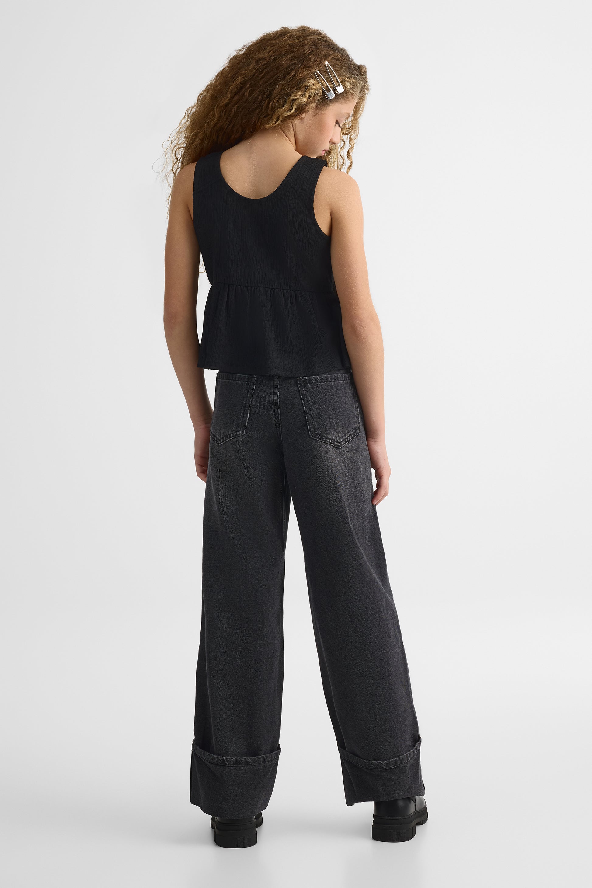 Pantalon 90's coupe droite en denim - Ado fille && DENIM NOIR