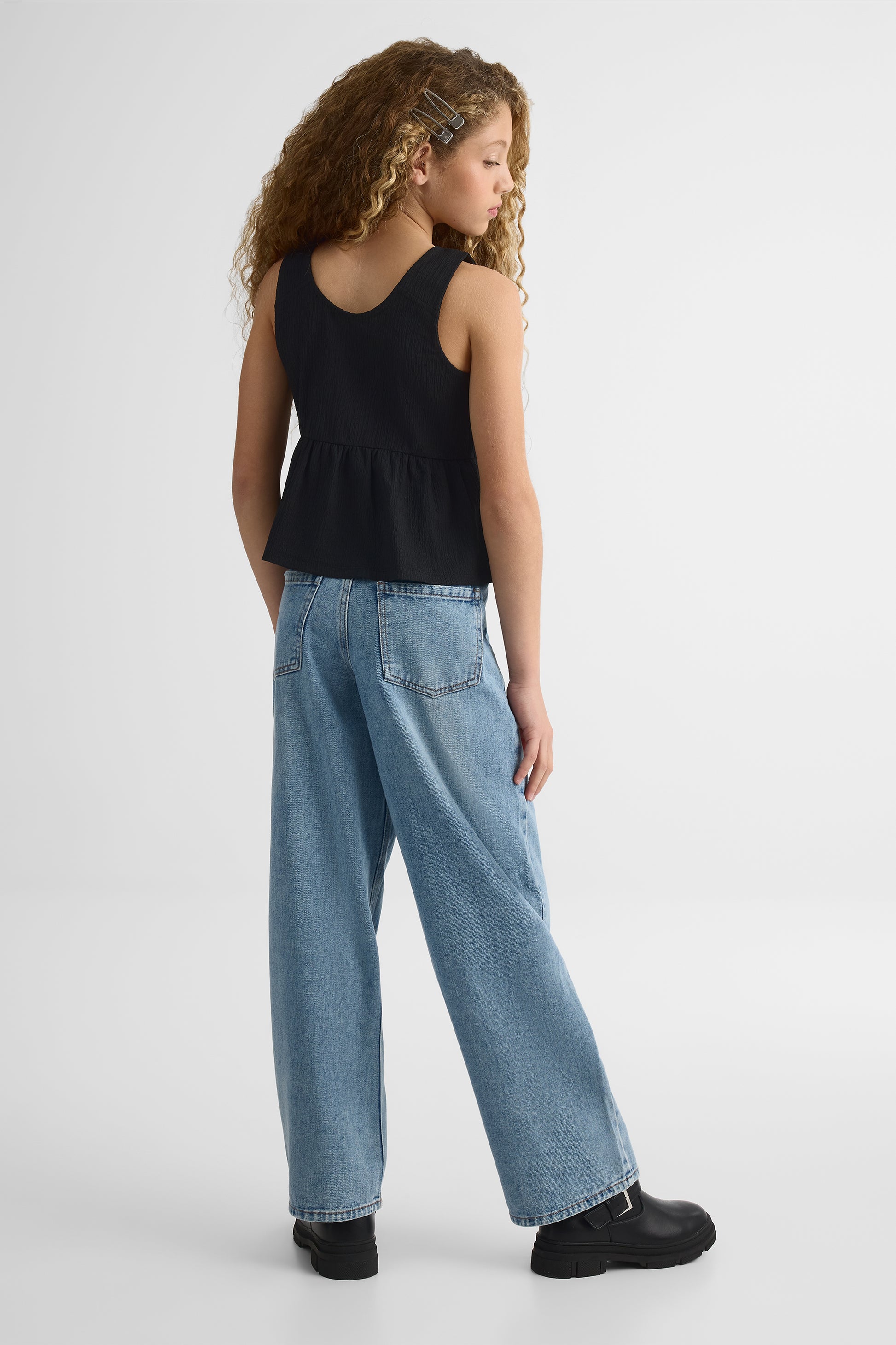 Pantalon baggy en denim 100% coton - Ado fille && DENIM MOYEN