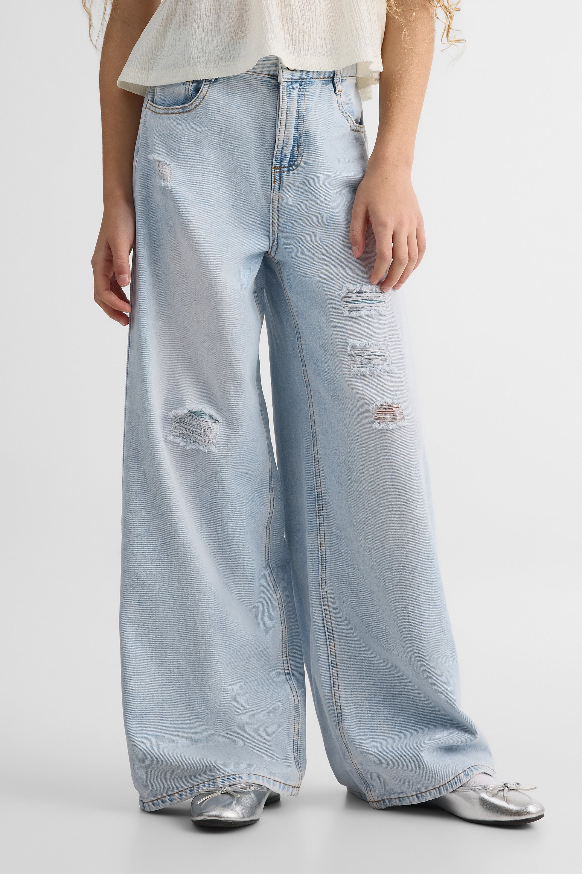 Pantalon en denim à jambes larges - Ado fille && DENIM PALE