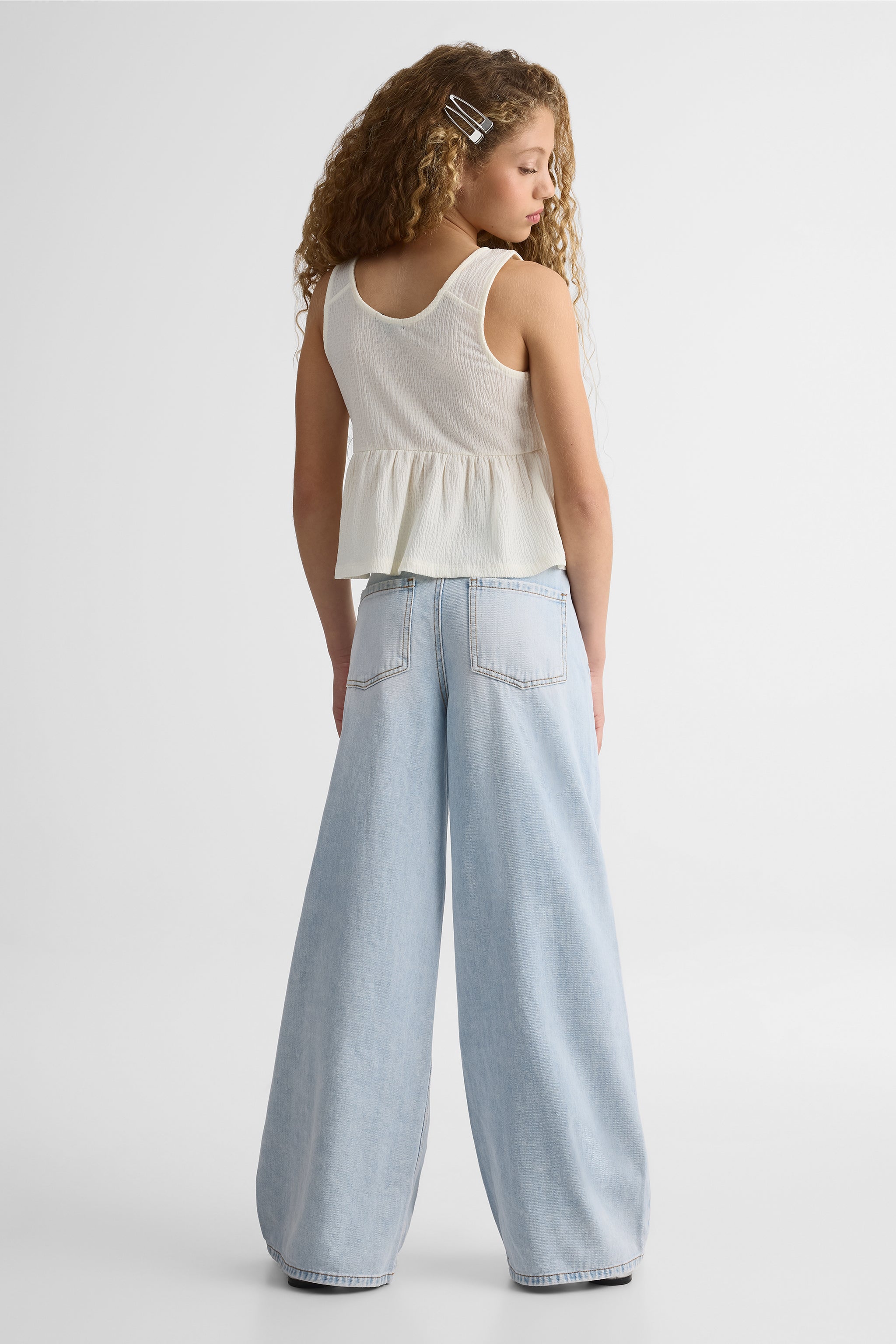 Pantalon en denim à jambes larges - Ado fille && DENIM PALE