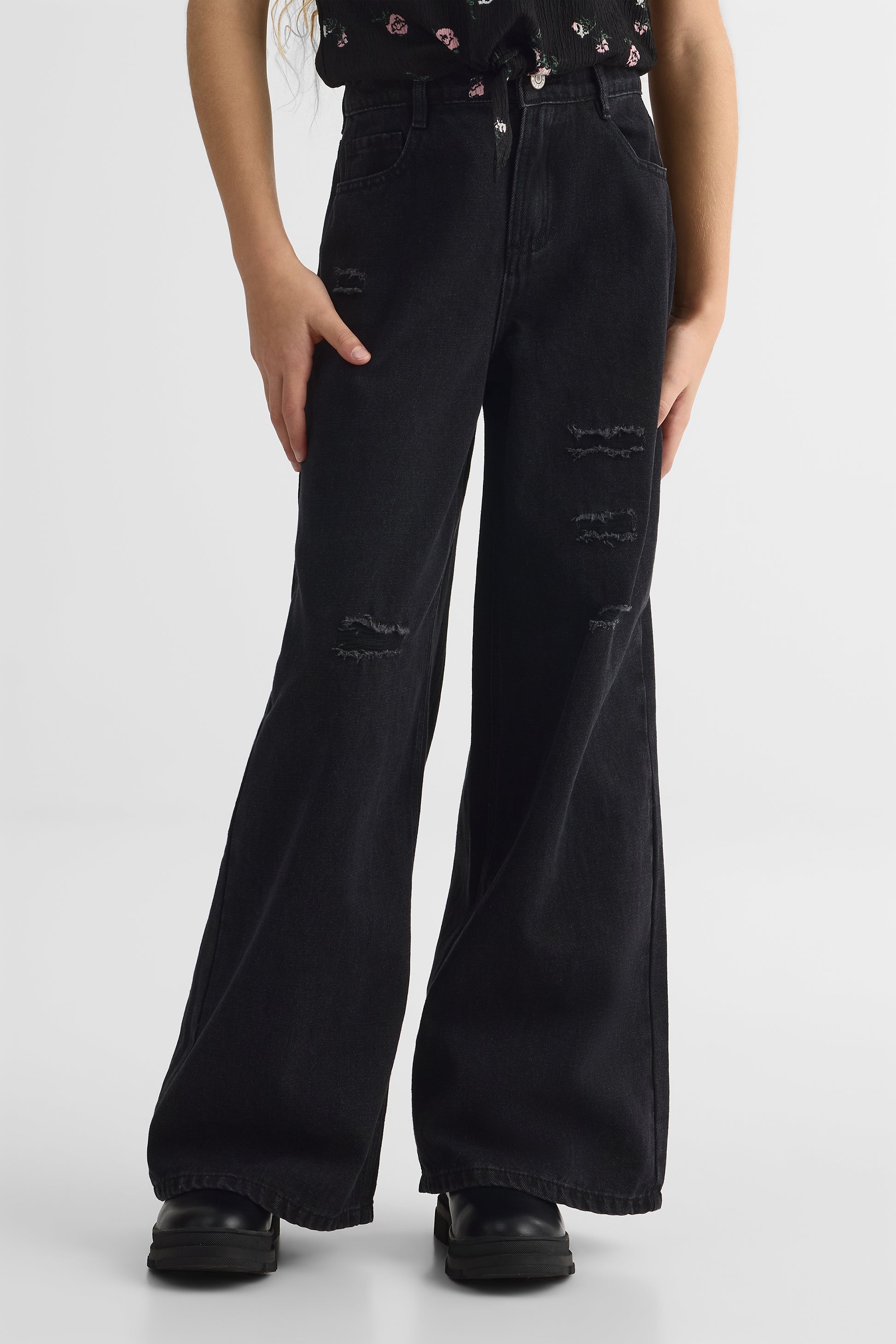 Pantalon en denim à jambes larges - Ado fille && DENIM NOIR