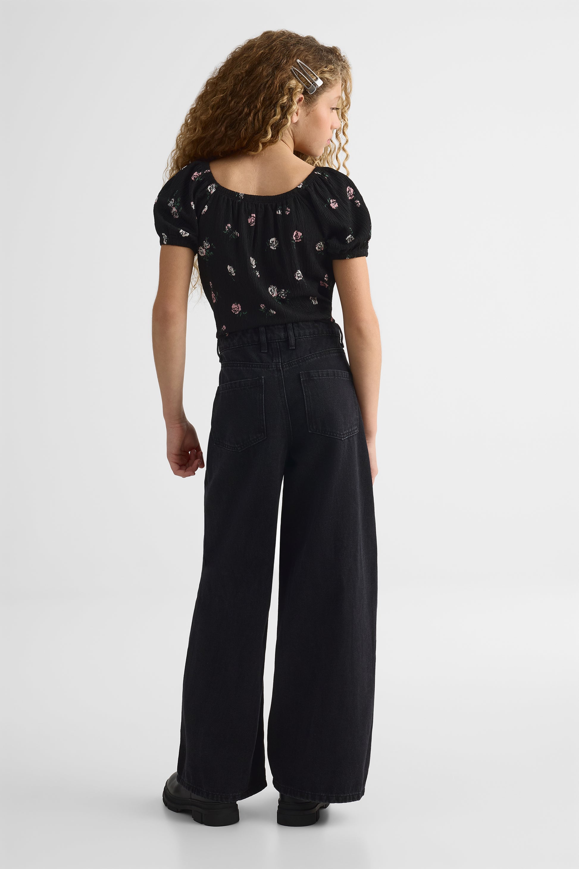 Pantalon en denim à jambes larges - Ado fille && DENIM NOIR