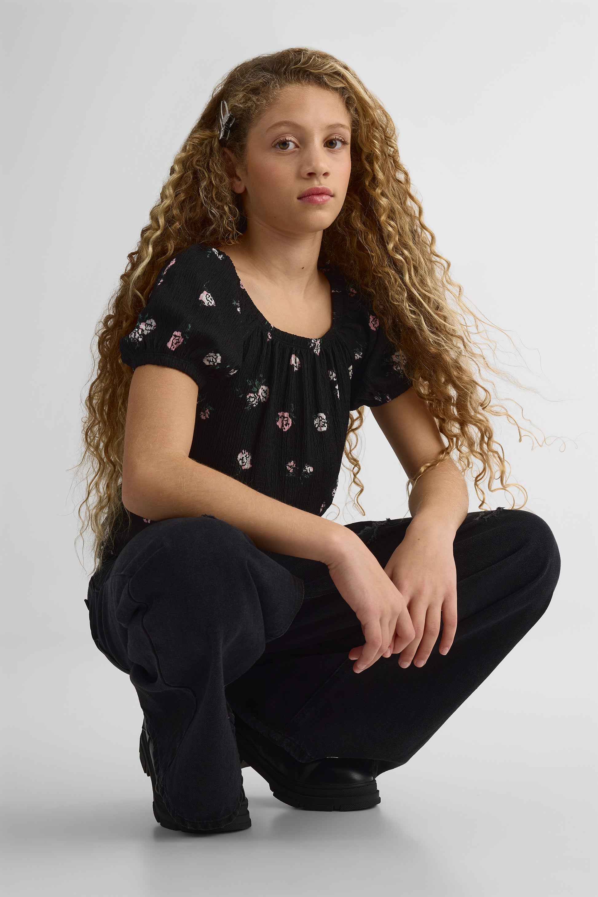 Pantalon en denim à jambes larges - Ado fille && DENIM NOIR