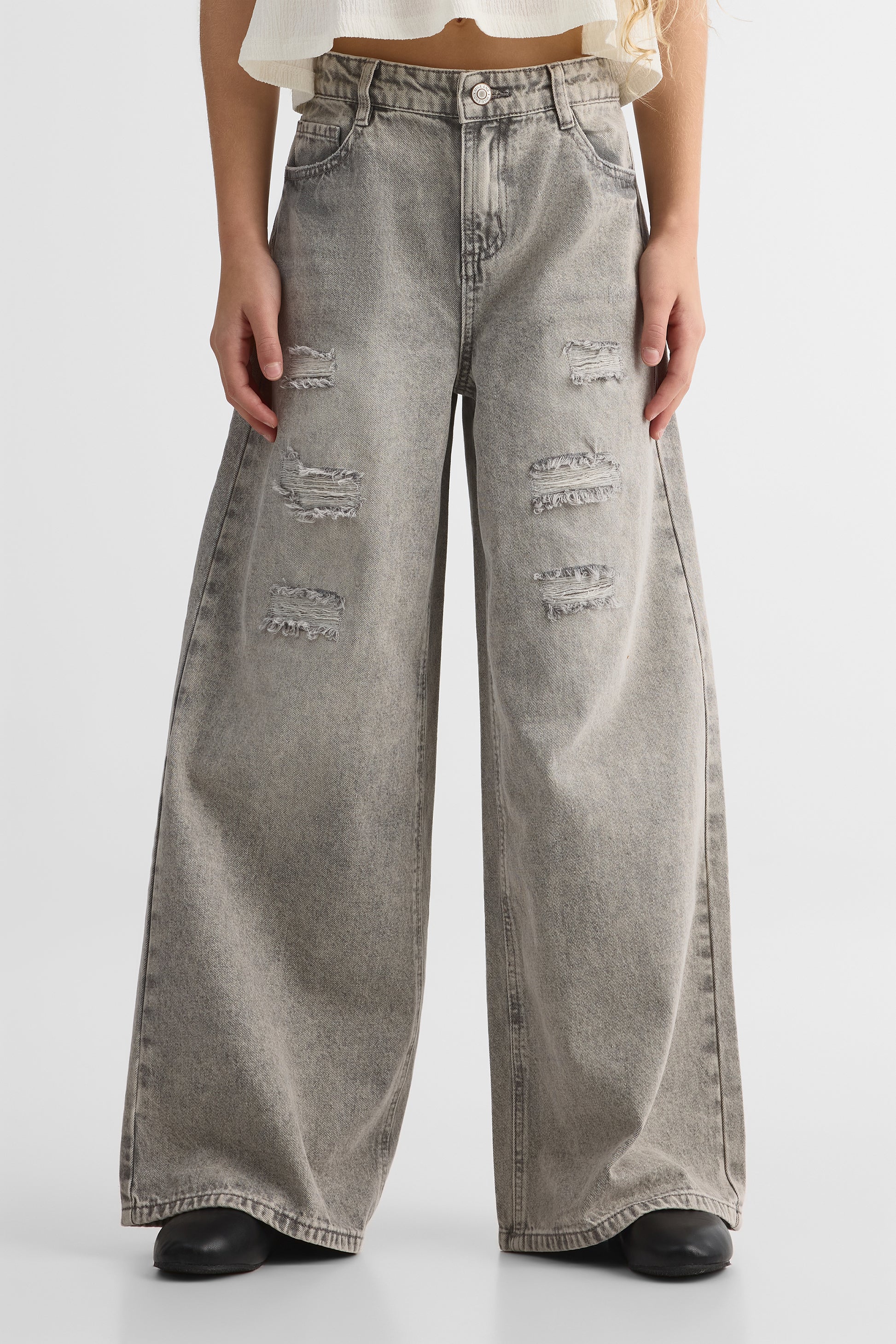 Pantalon en denim à jambes larges - Ado fille && DENIM GRIS