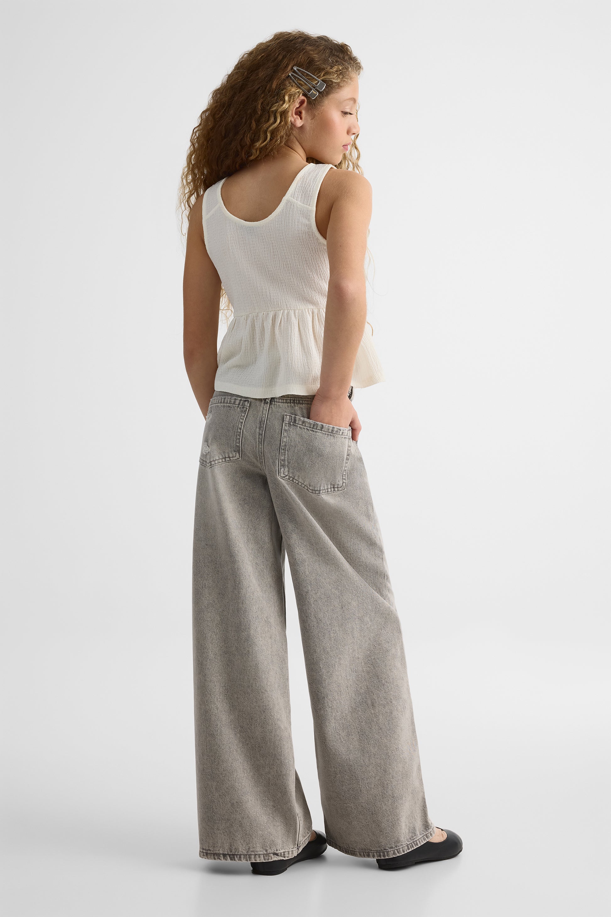 Pantalon en denim à jambes larges - Ado fille && DENIM GRIS