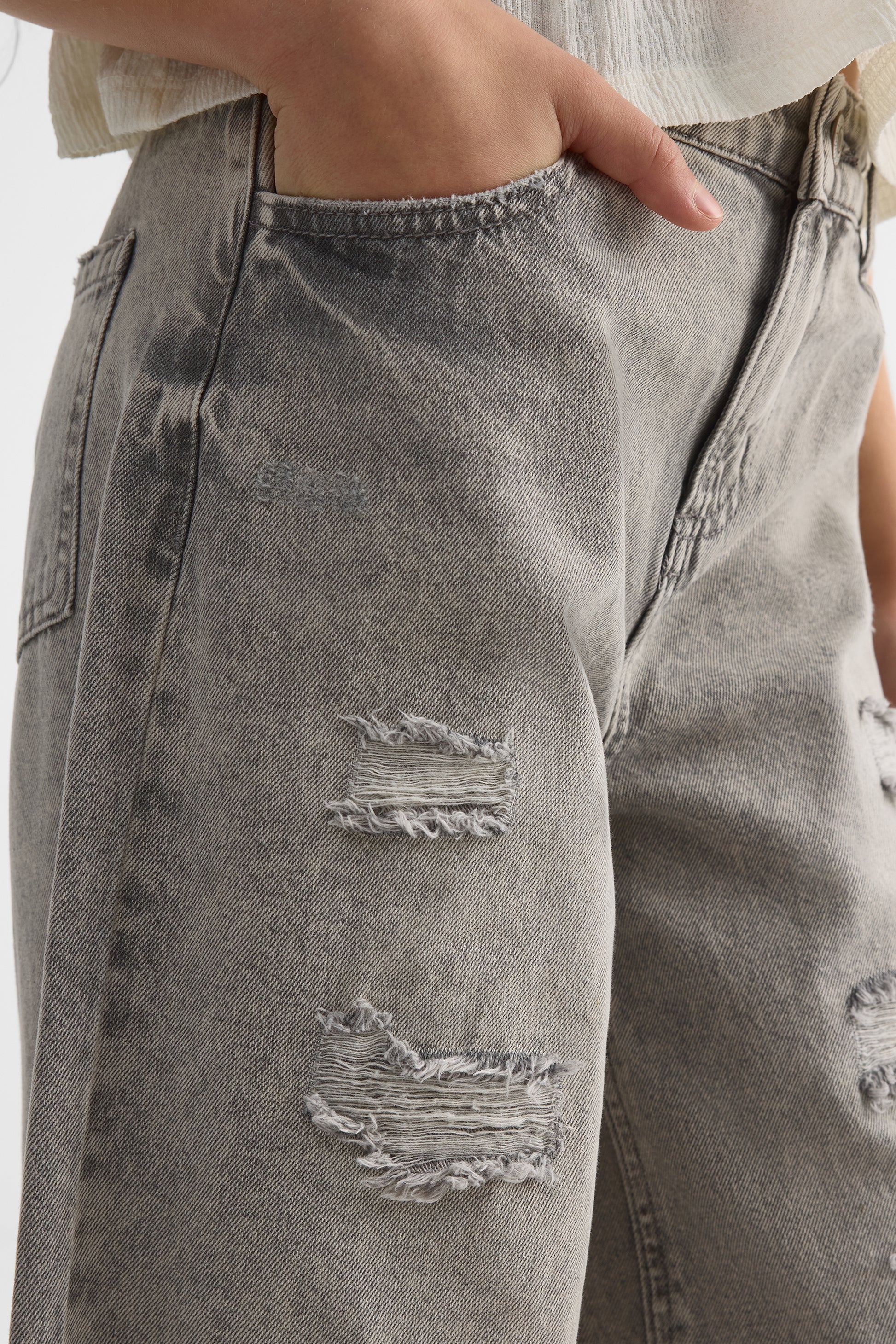 Pantalon en denim à jambes larges - Ado fille && DENIM GRIS