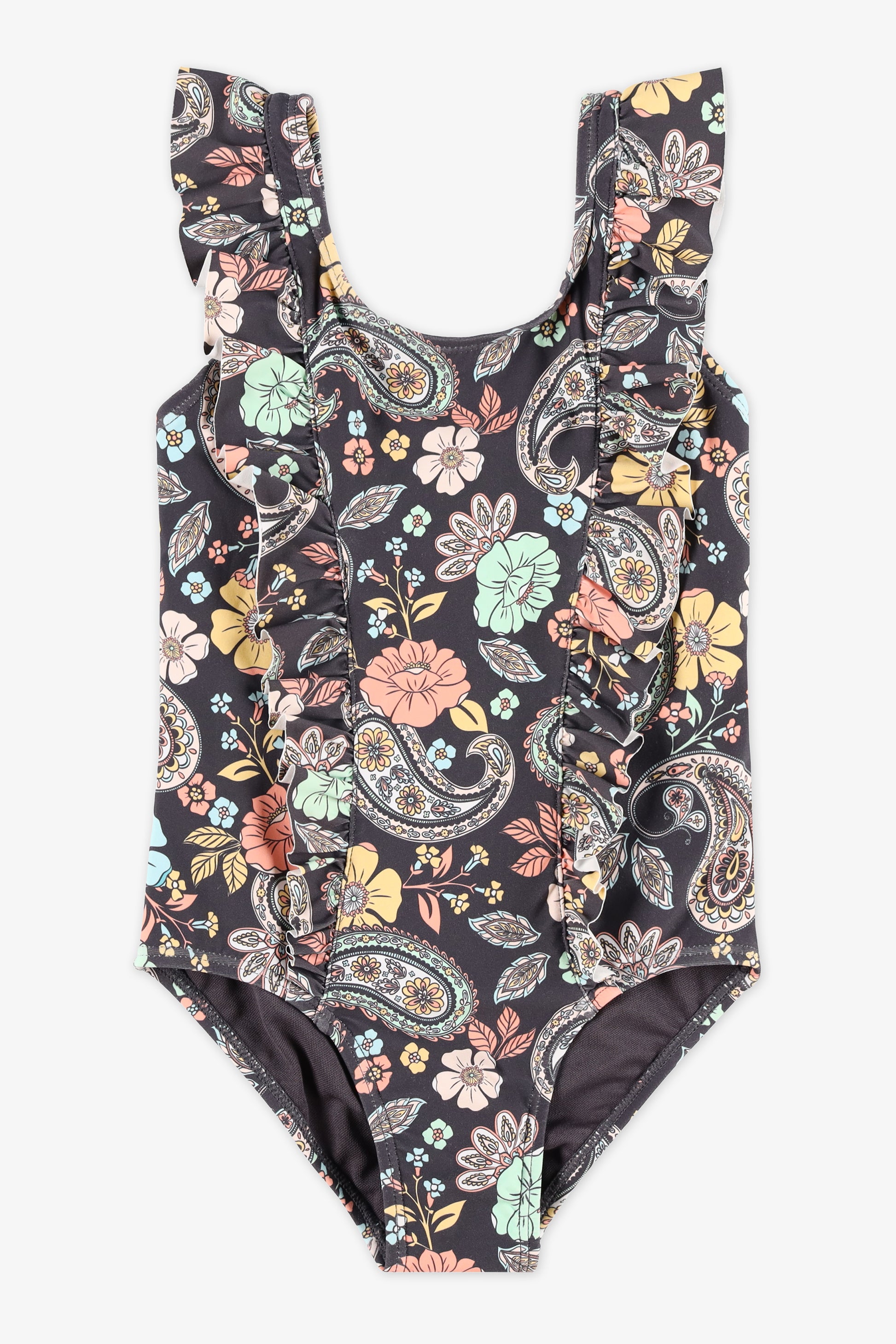 Maillot de bain 1 pièce à fronces - Enfant fille && CHARBON/MULTI