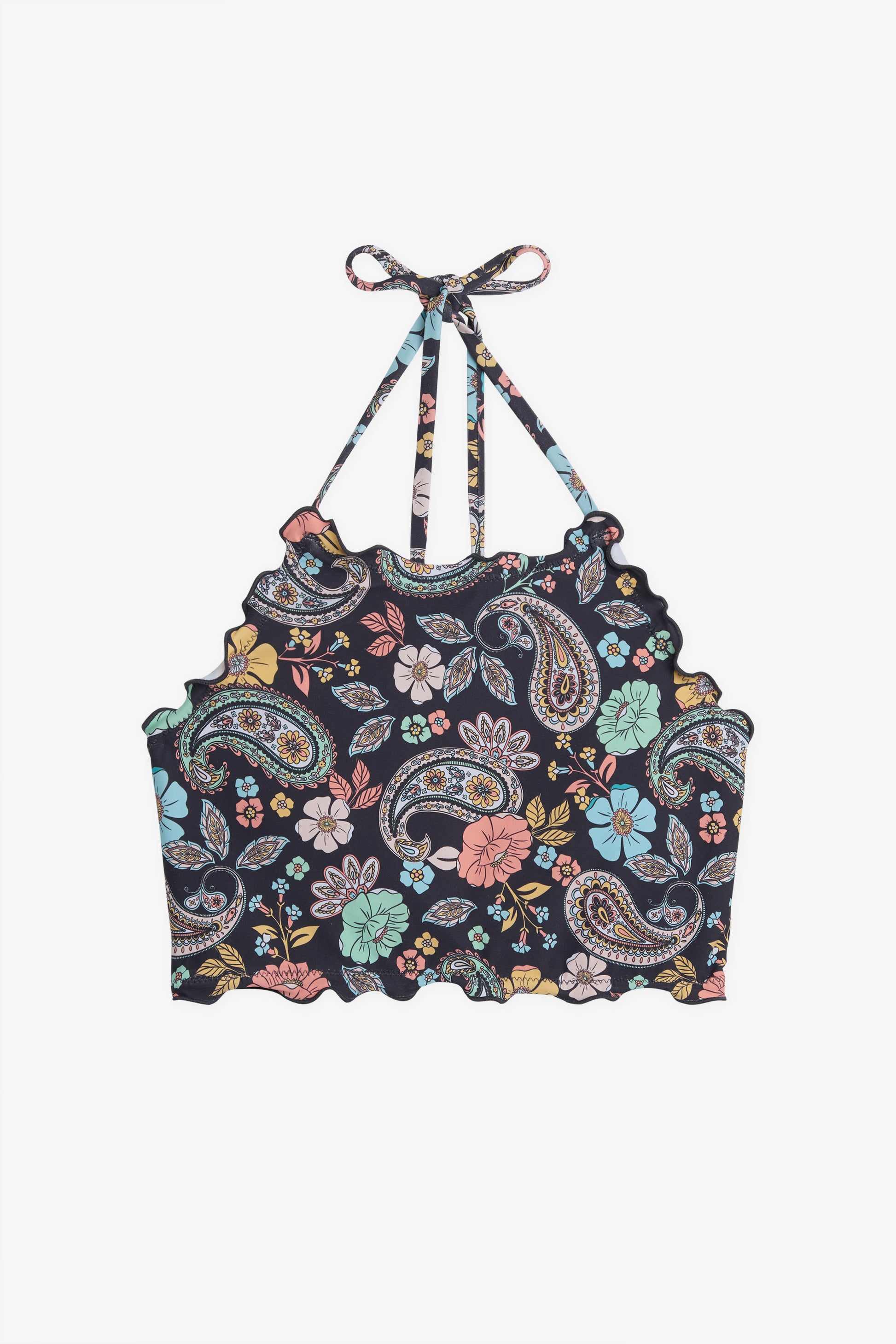 Haut de maillot crop top imprimé - Ado fille && CHARBON/MULTI