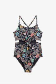 Maillot de bain 1 pièce croisé – Ado fille && CHARBON/MULTI