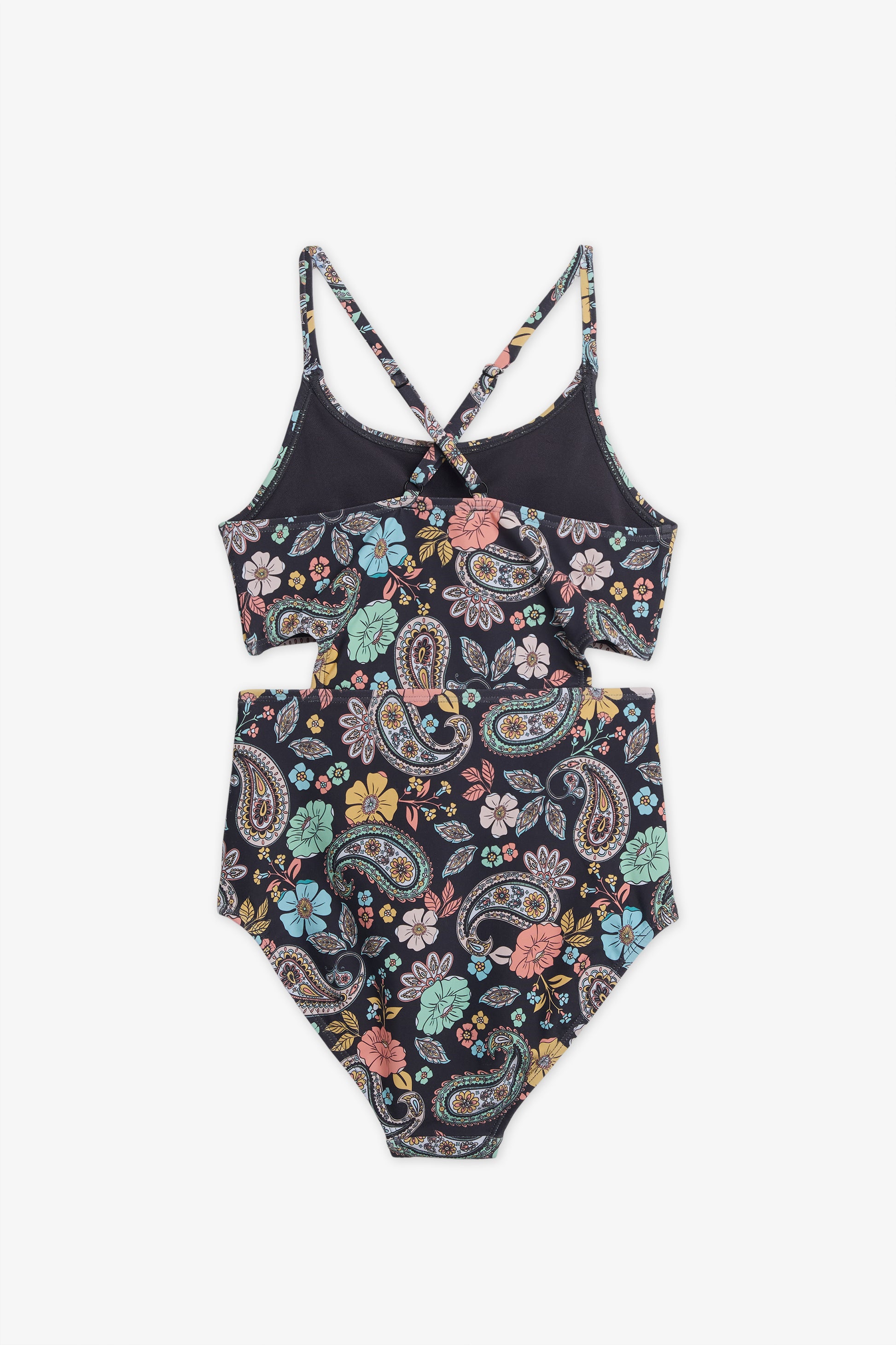 Maillot de bain 1 pièce croisé – Ado fille && CHARBON/MULTI