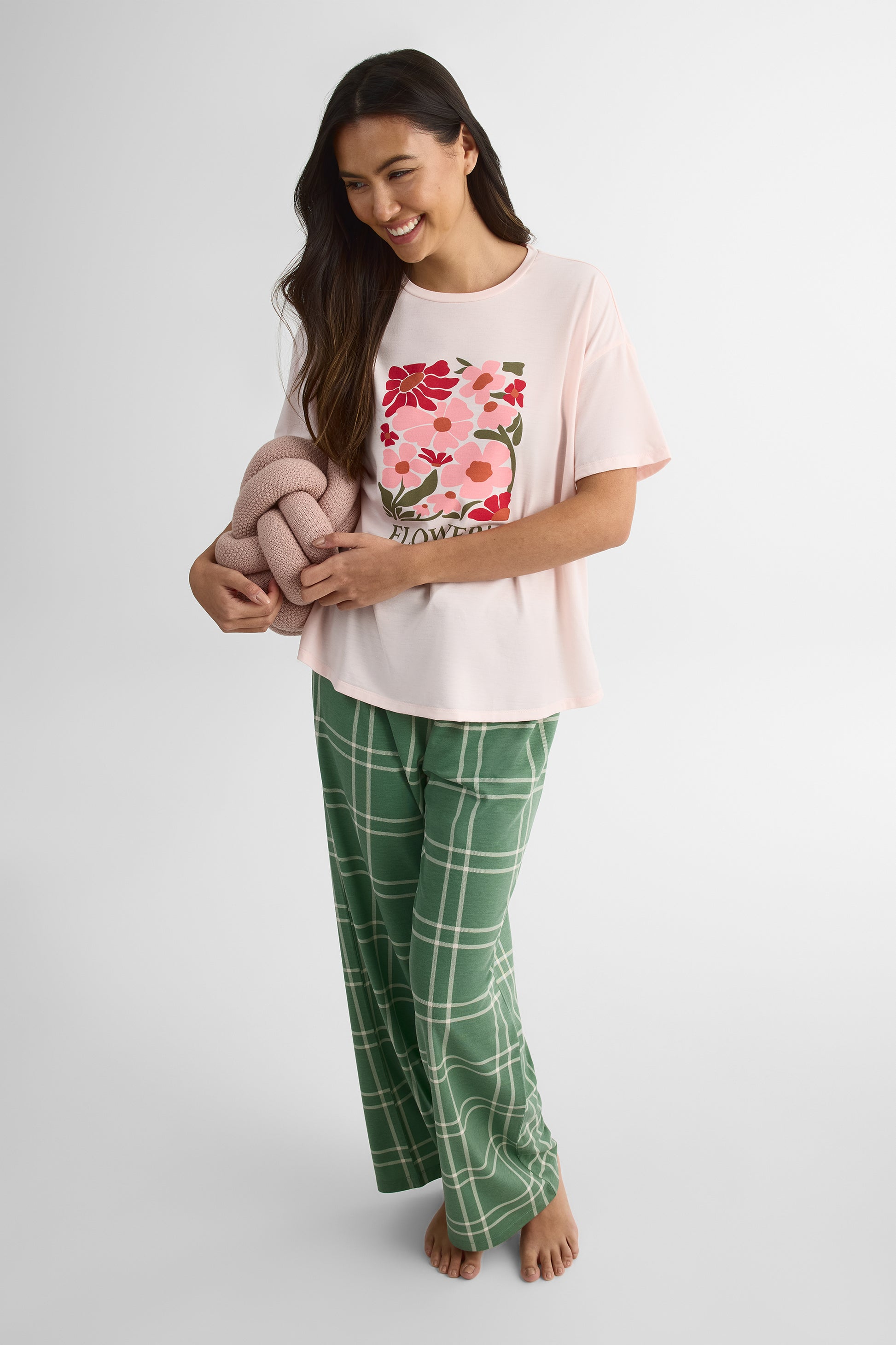 Pantalon en jersey rayonne à carreaux – Femme && VERT/MULTI