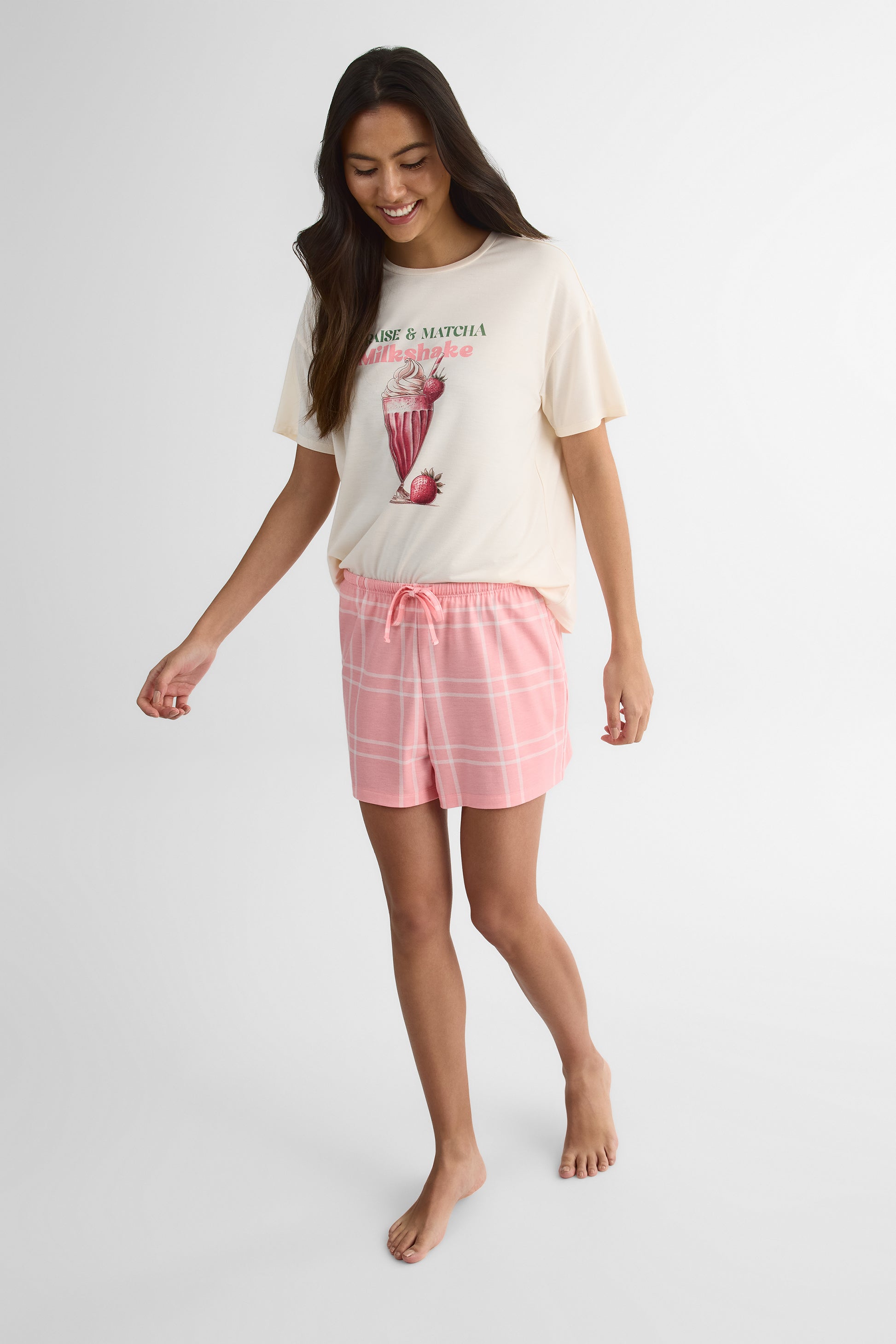 Short court en jersey rayonne à carreaux – Femme && ROSE MULTI