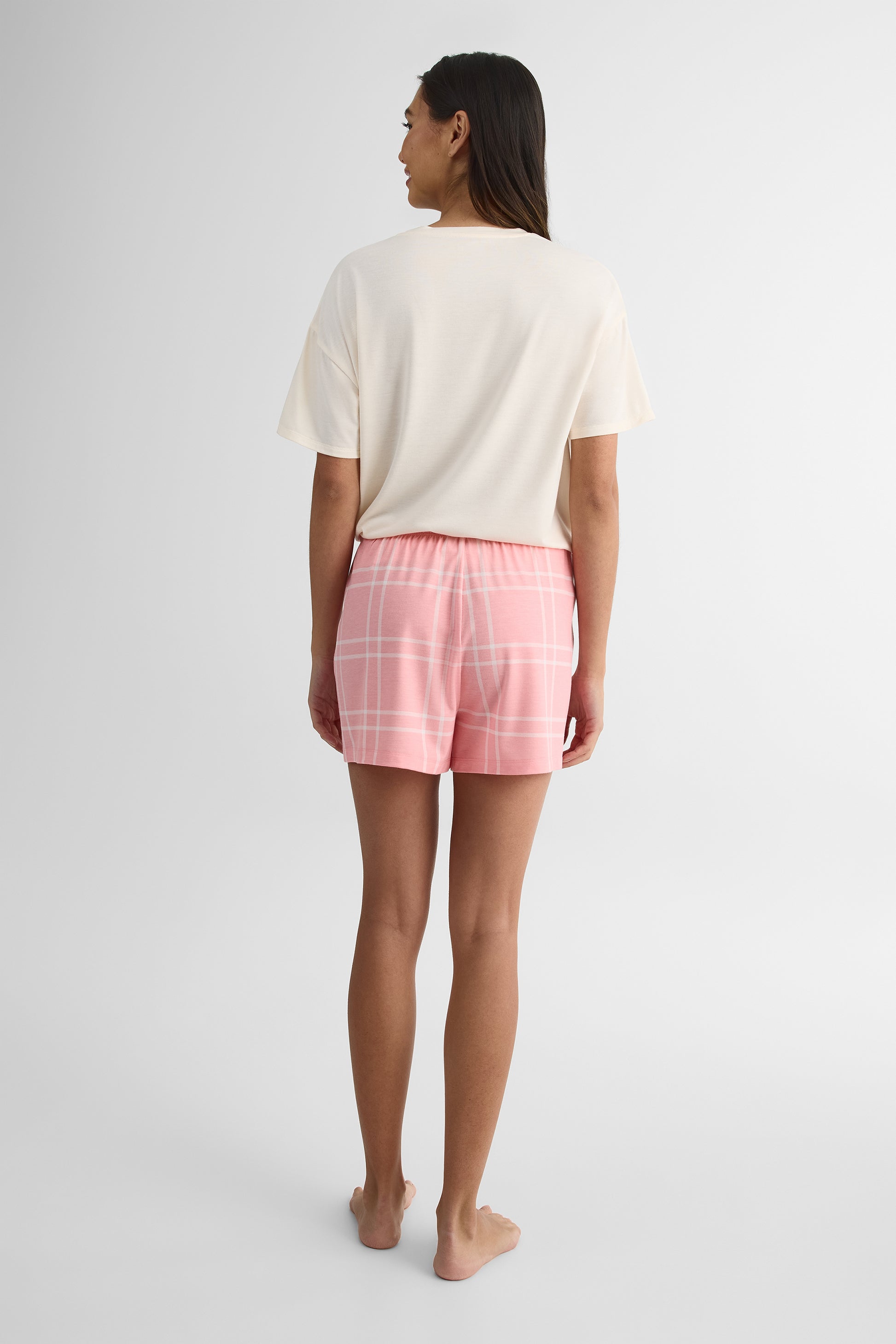 Short court en jersey rayonne à carreaux – Femme && ROSE MULTI