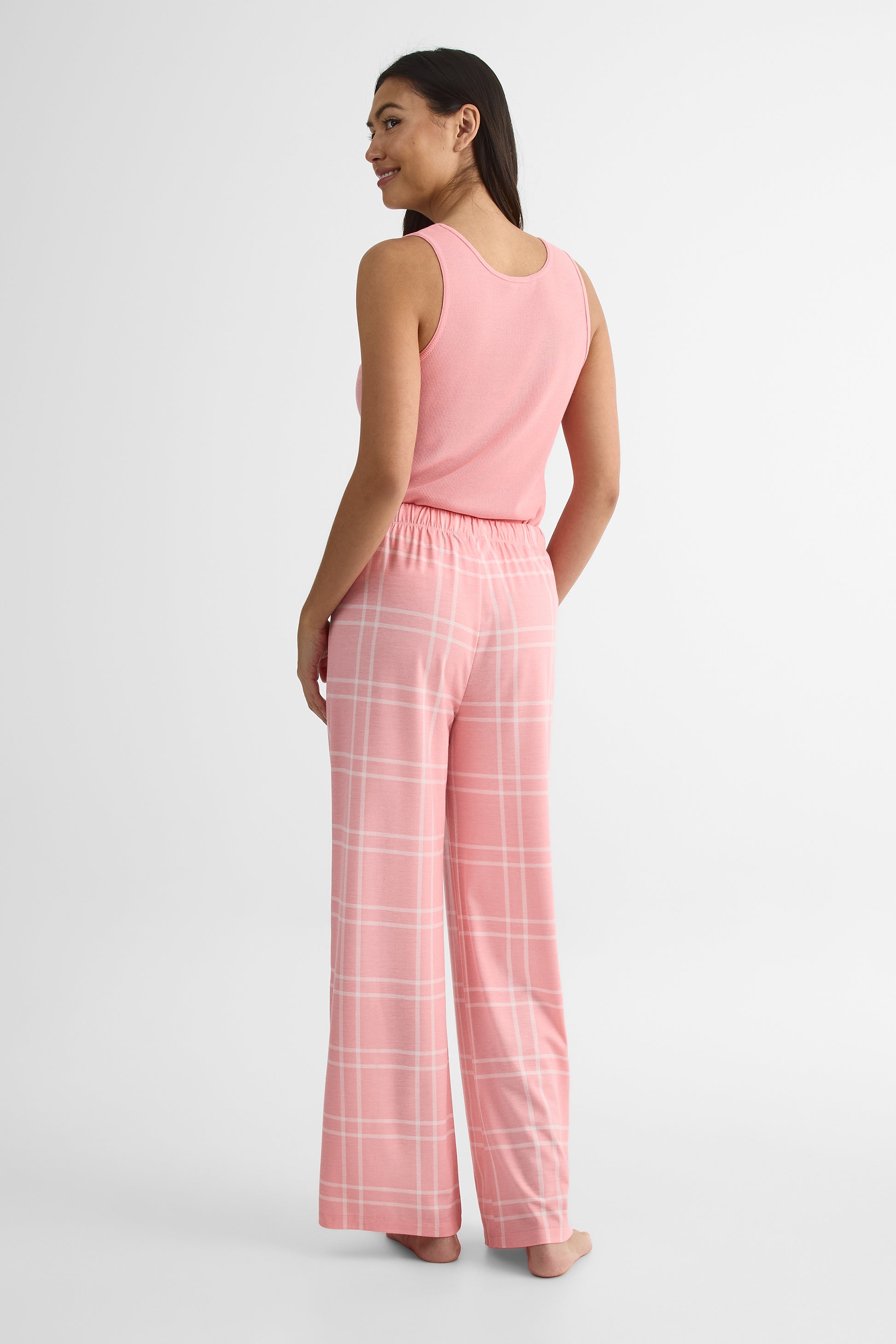 Pantalon en jersey rayonne à carreaux – Femme && ROSE MULTI