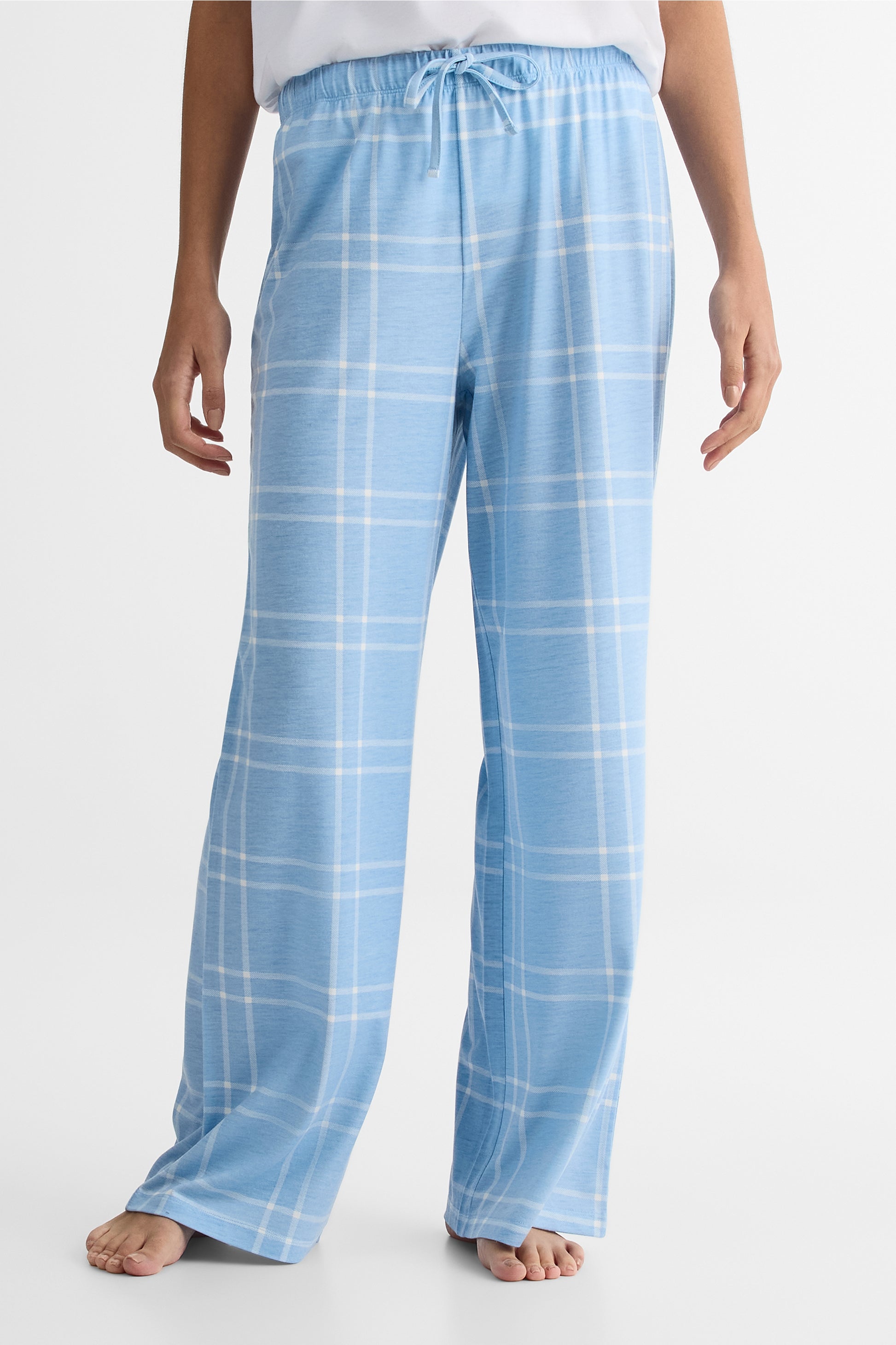 Pantalon en jersey rayonne à carreaux – Femme && BLEU MULTI
