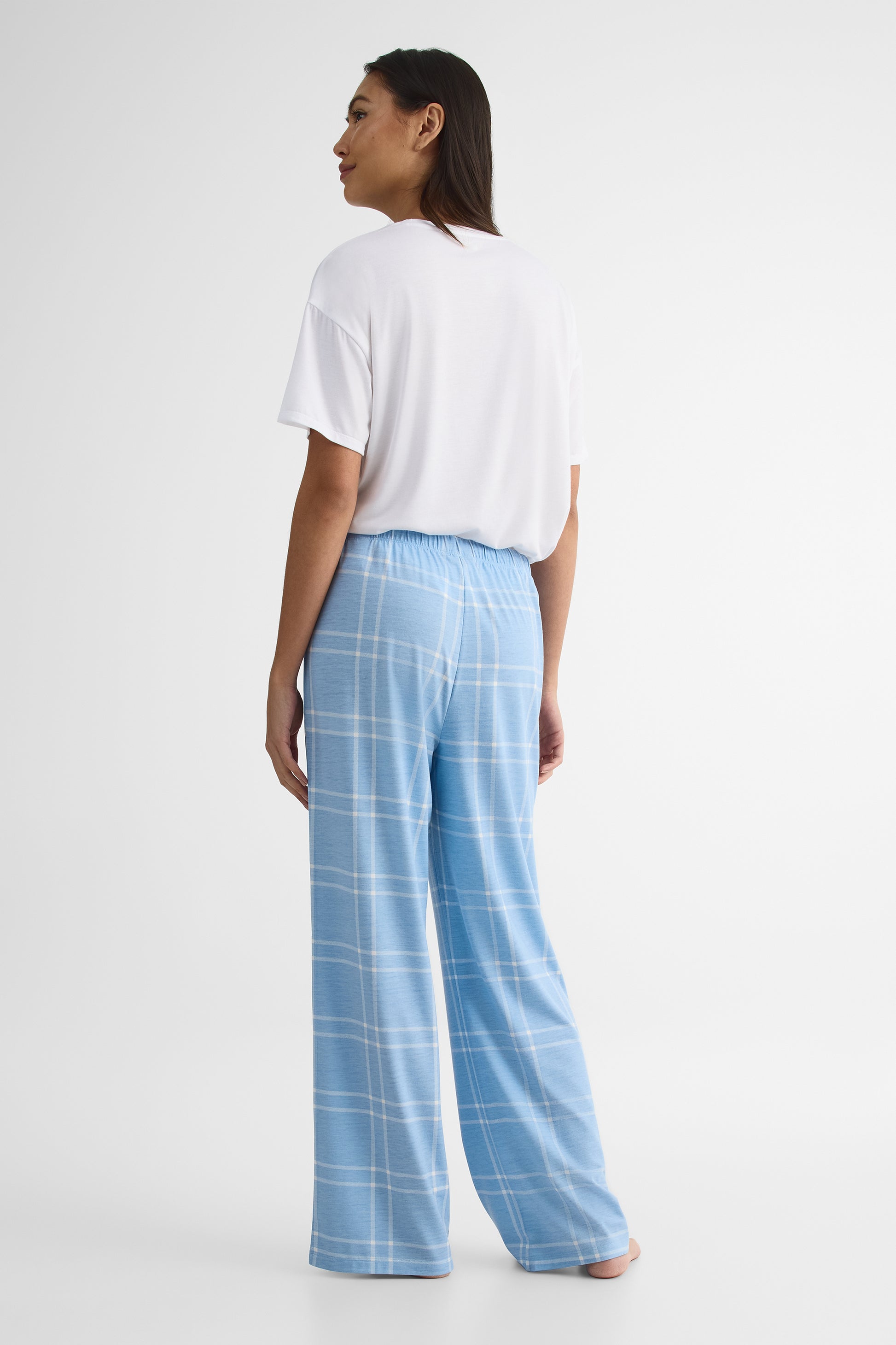 Pantalon en jersey rayonne à carreaux – Femme && BLEU MULTI