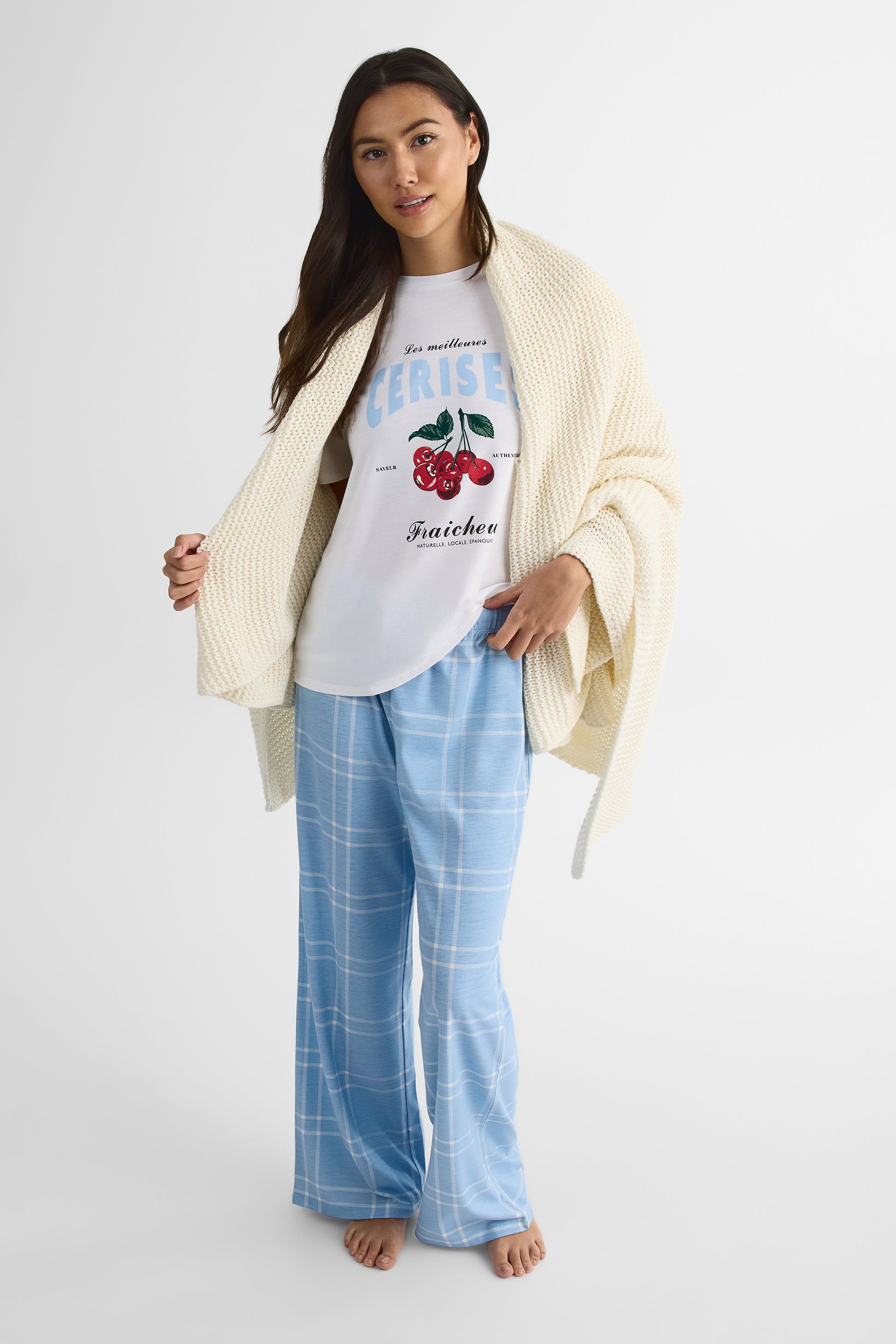 Pantalon en jersey rayonne à carreaux – Femme && BLEU MULTI