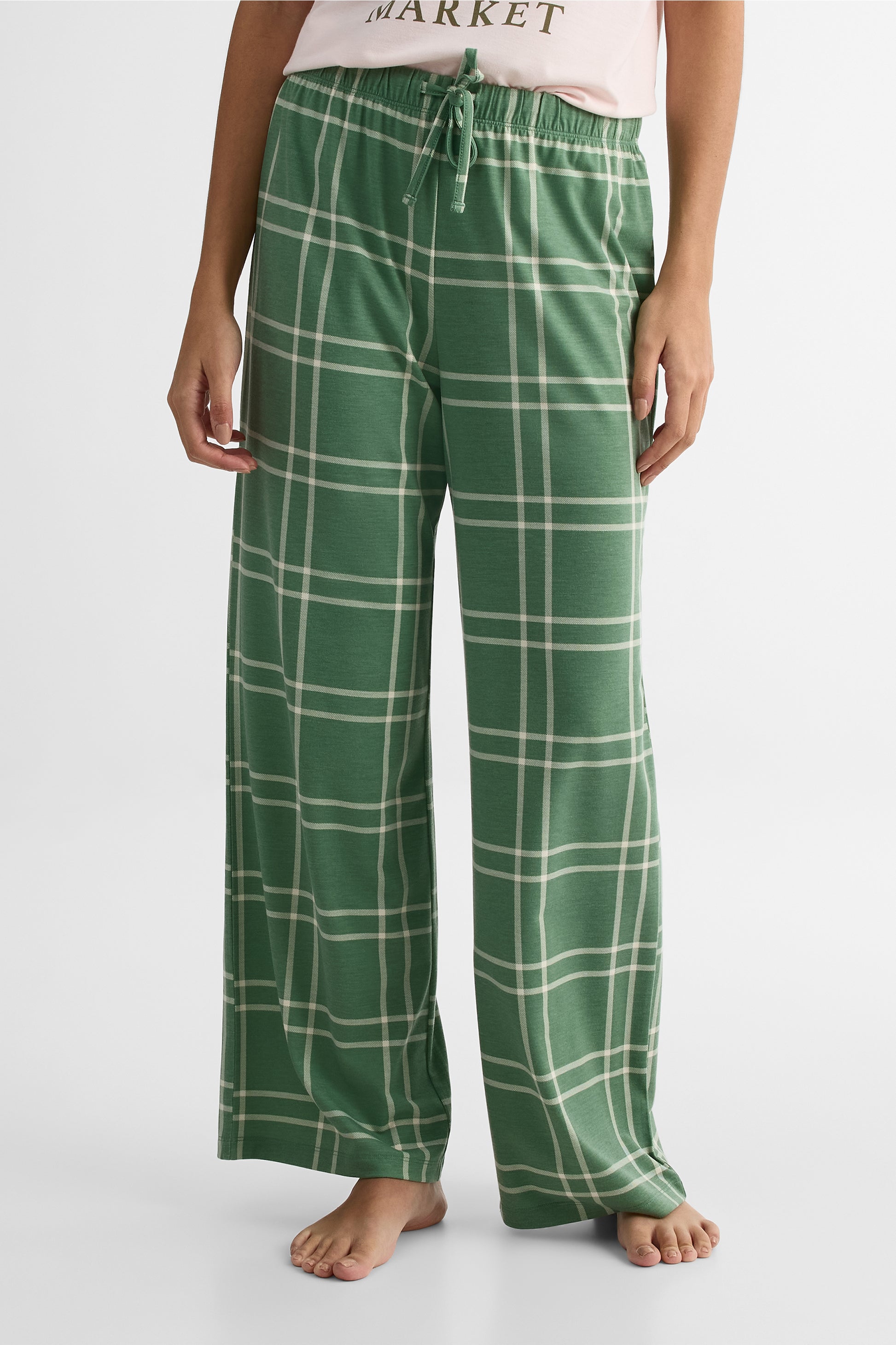 Pantalon en jersey rayonne à carreaux – Femme && VERT/MULTI