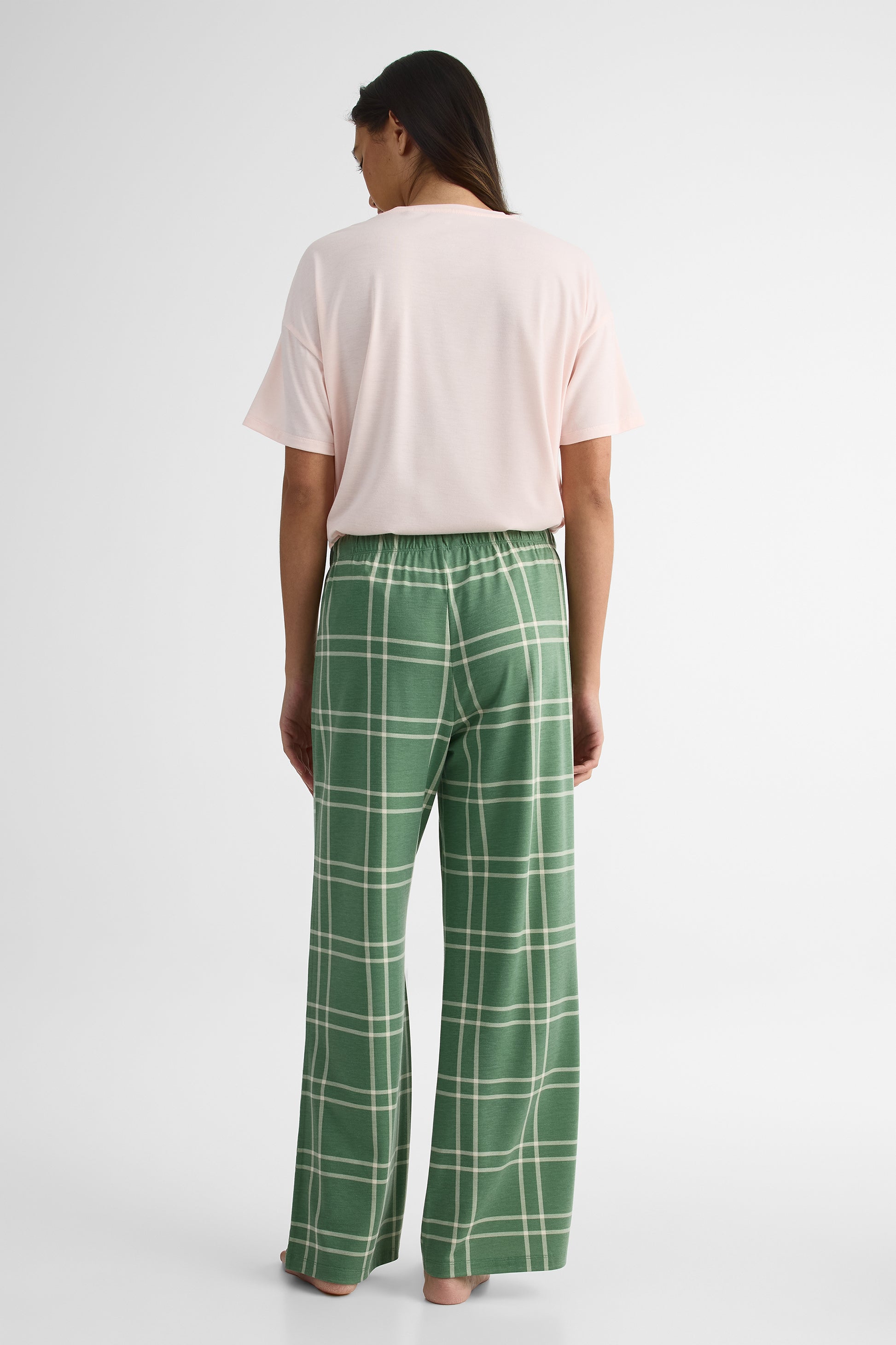 Pantalon en jersey rayonne à carreaux – Femme && VERT/MULTI
