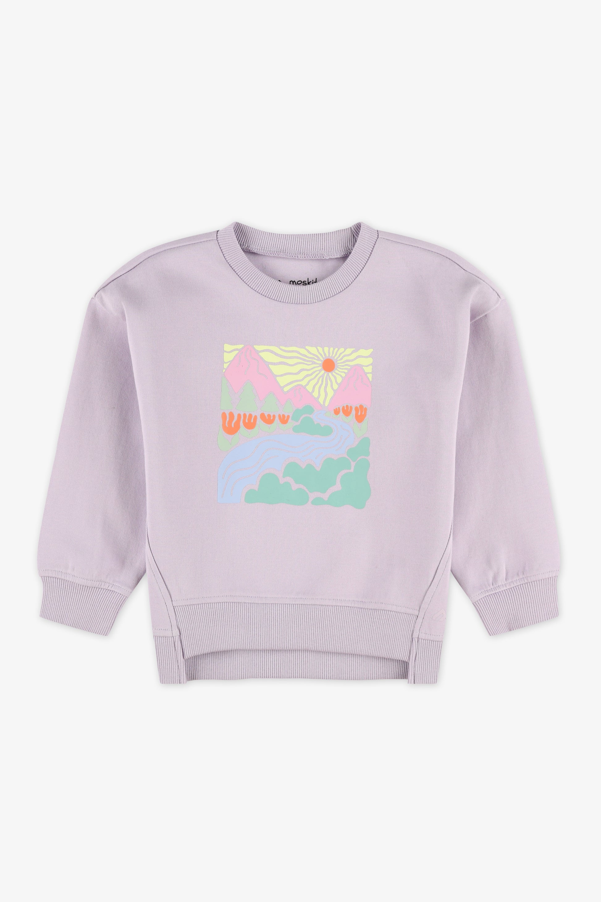 Chandail ouaté col rond imprimé - Bébé fille && MAUVE