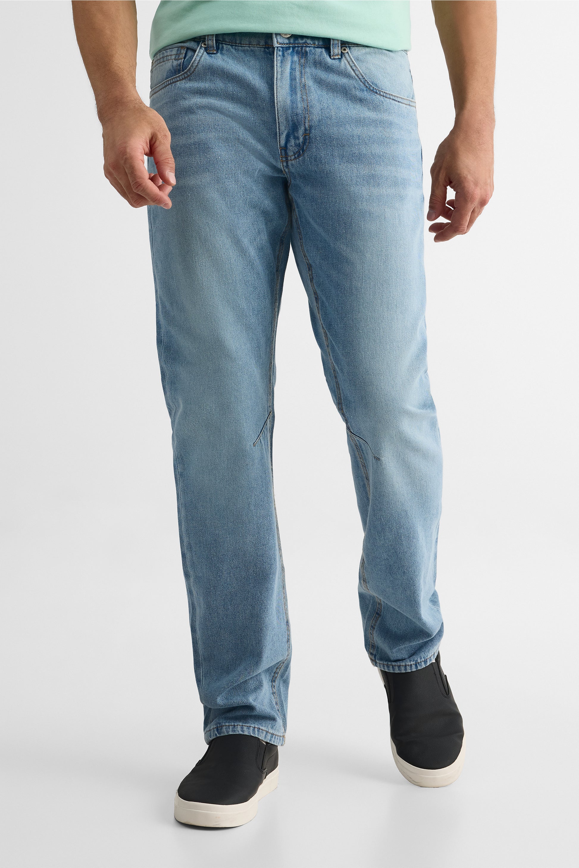 Jeans 5 poches ajusté en denim rigide - Homme && DENIM PALE