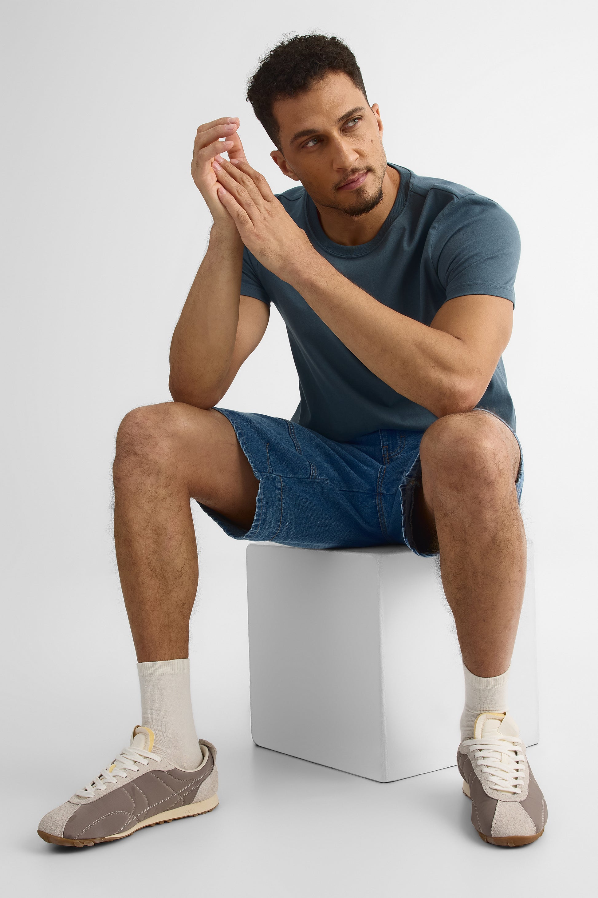 Short en denim coupe régulière – Homme && DENIM PALE