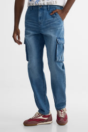 Jeans cargo coupe relaxe en denim rigide – Homme && DENIM MOYEN