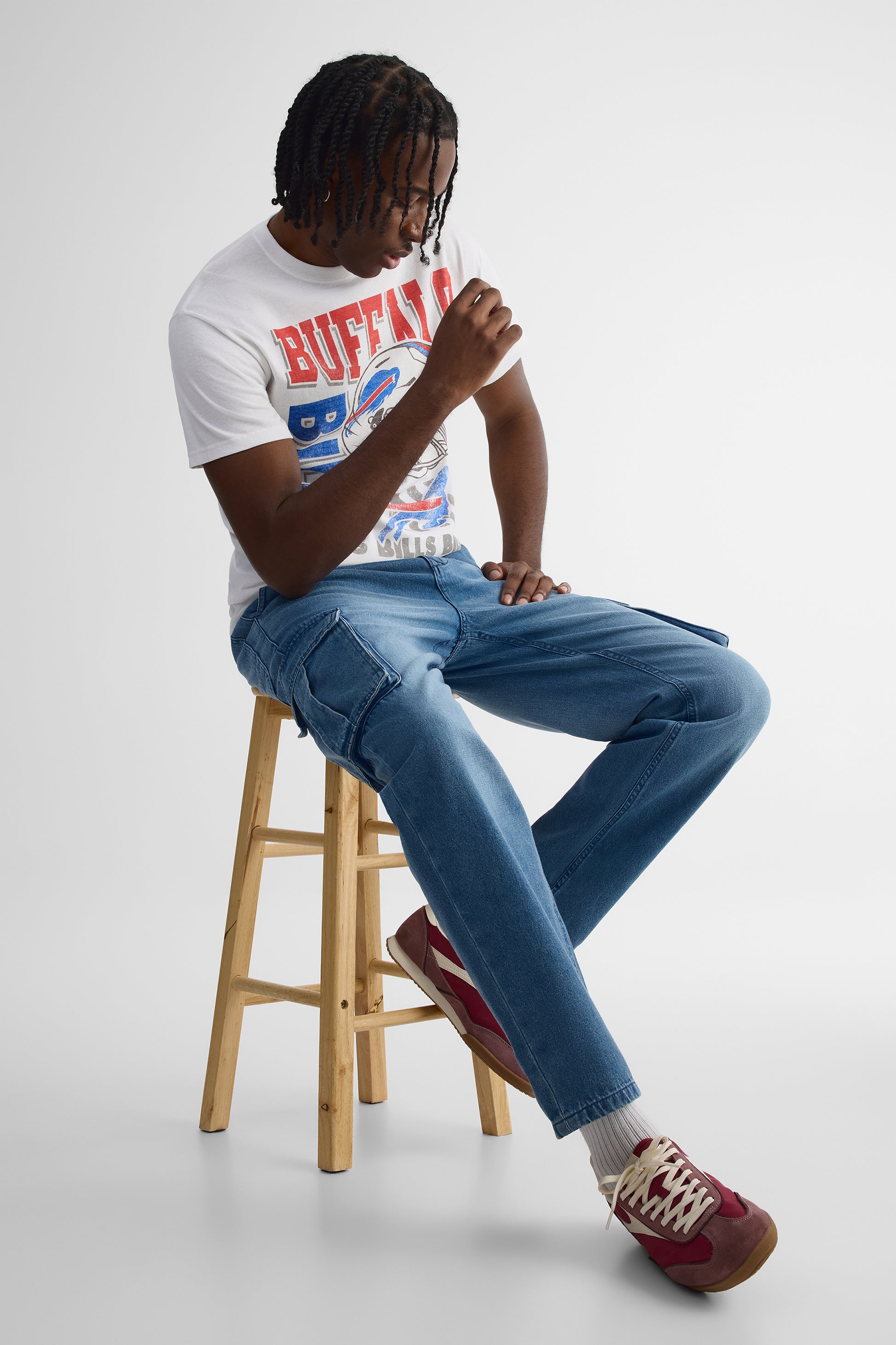 Jeans cargo coupe relaxe en denim rigide – Homme && DENIM MOYEN
