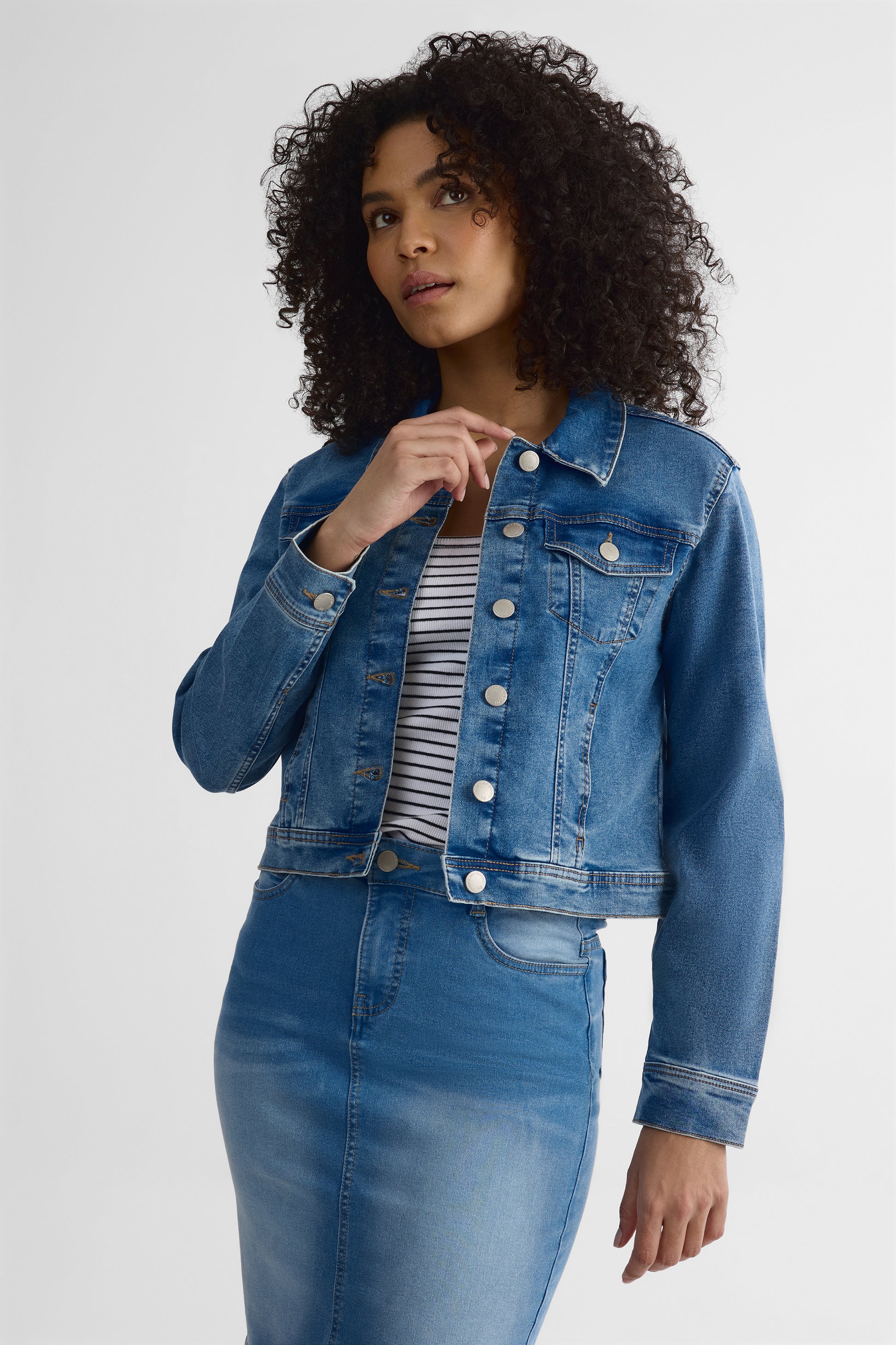 Veste en denim à manches longues – Femme && DENIM MOYEN