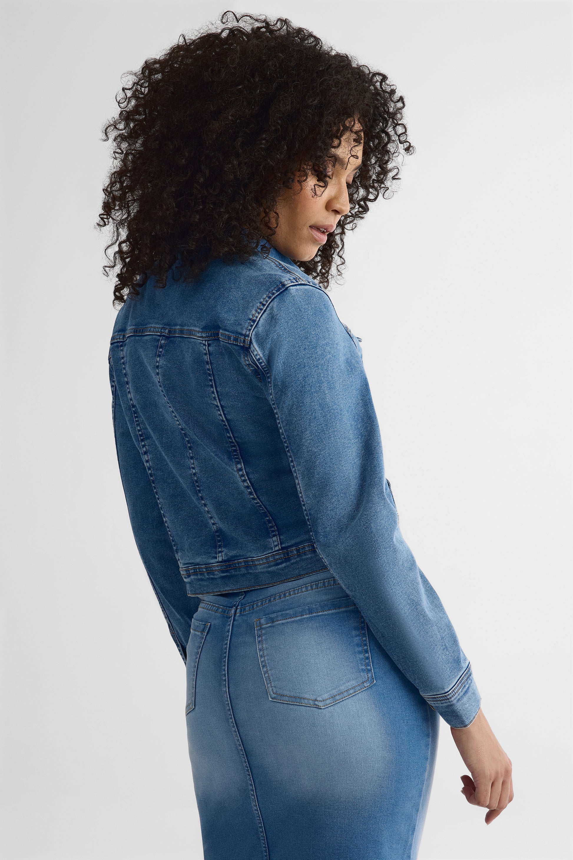 Veste en denim à manches longues – Femme && DENIM MOYEN