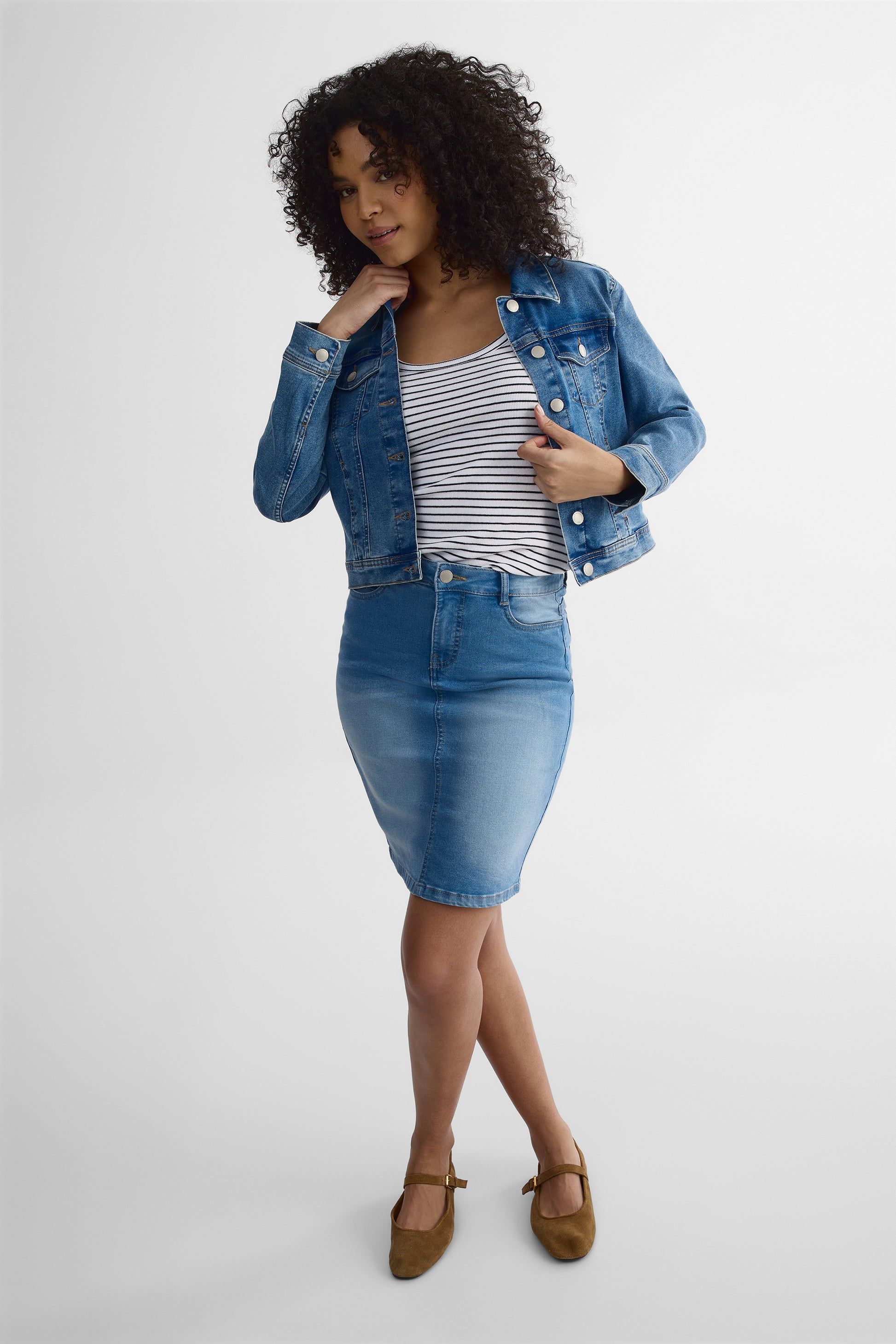 Veste en denim à manches longues – Femme && DENIM MOYEN