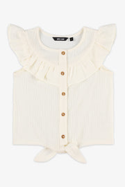 Blouse nouée au devant en crêpe - Femme && BLANC CASSÉ