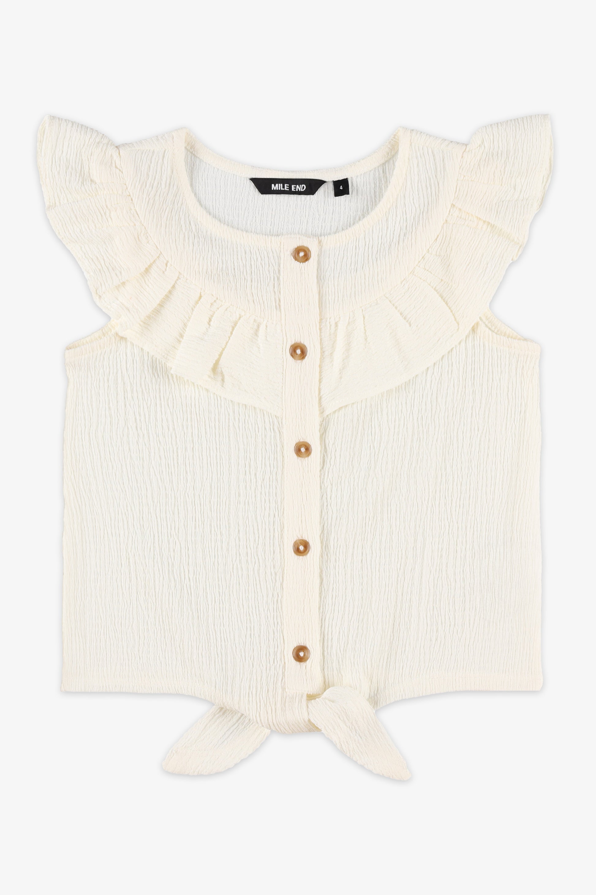 Blouse nouée au devant en crêpe - Femme && BLANC CASSÉ
