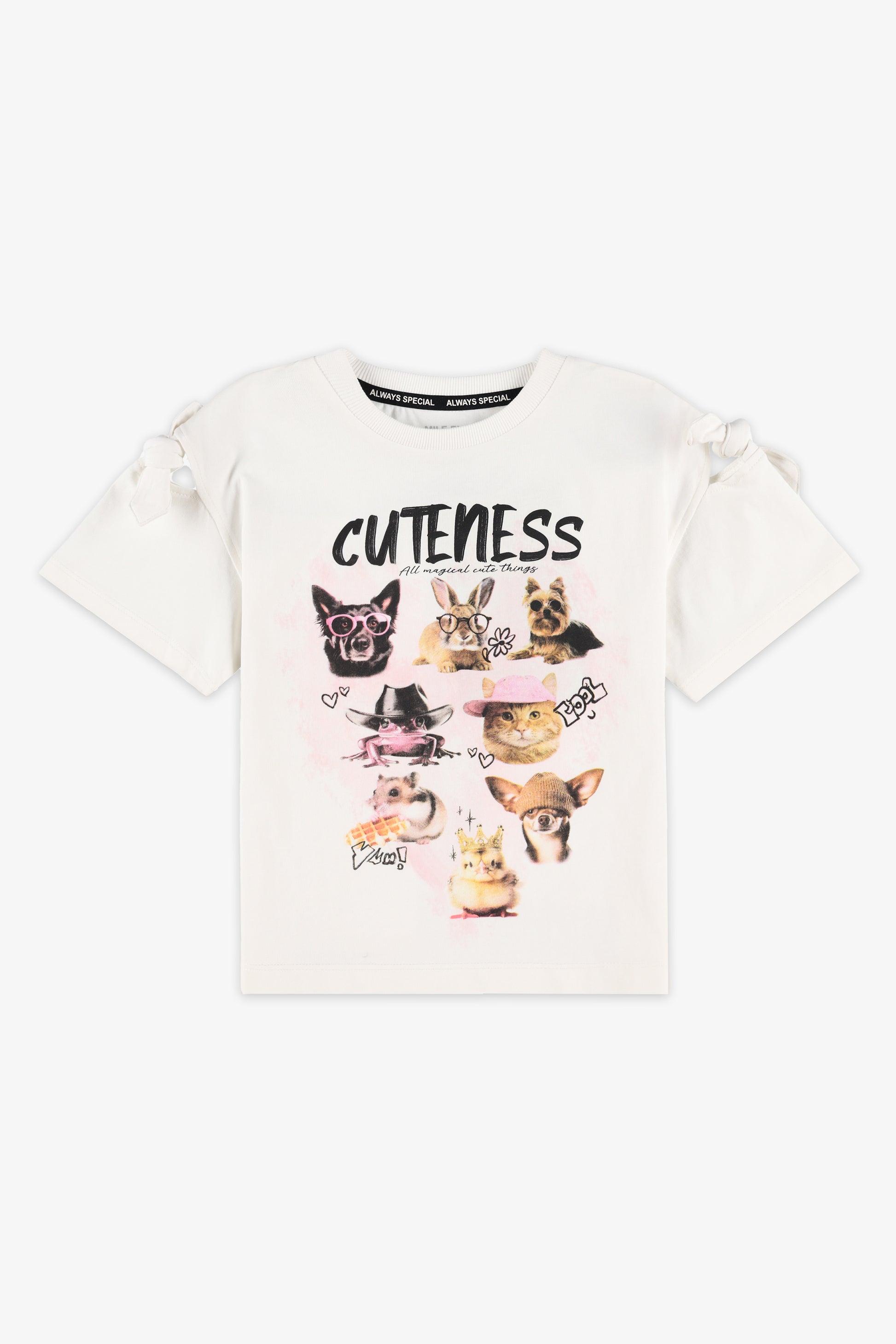Chandail M/courtes col rond avec noeud - Enfant fille && BLANC CASSÉ