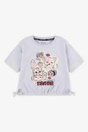 Chandail M/courtes avec Détail Boucles - Enfant fille && BLEU