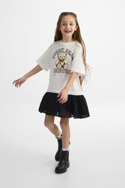 Robe M/courtes col rond imprimée - Enfant fille && BLANC CASSÉ